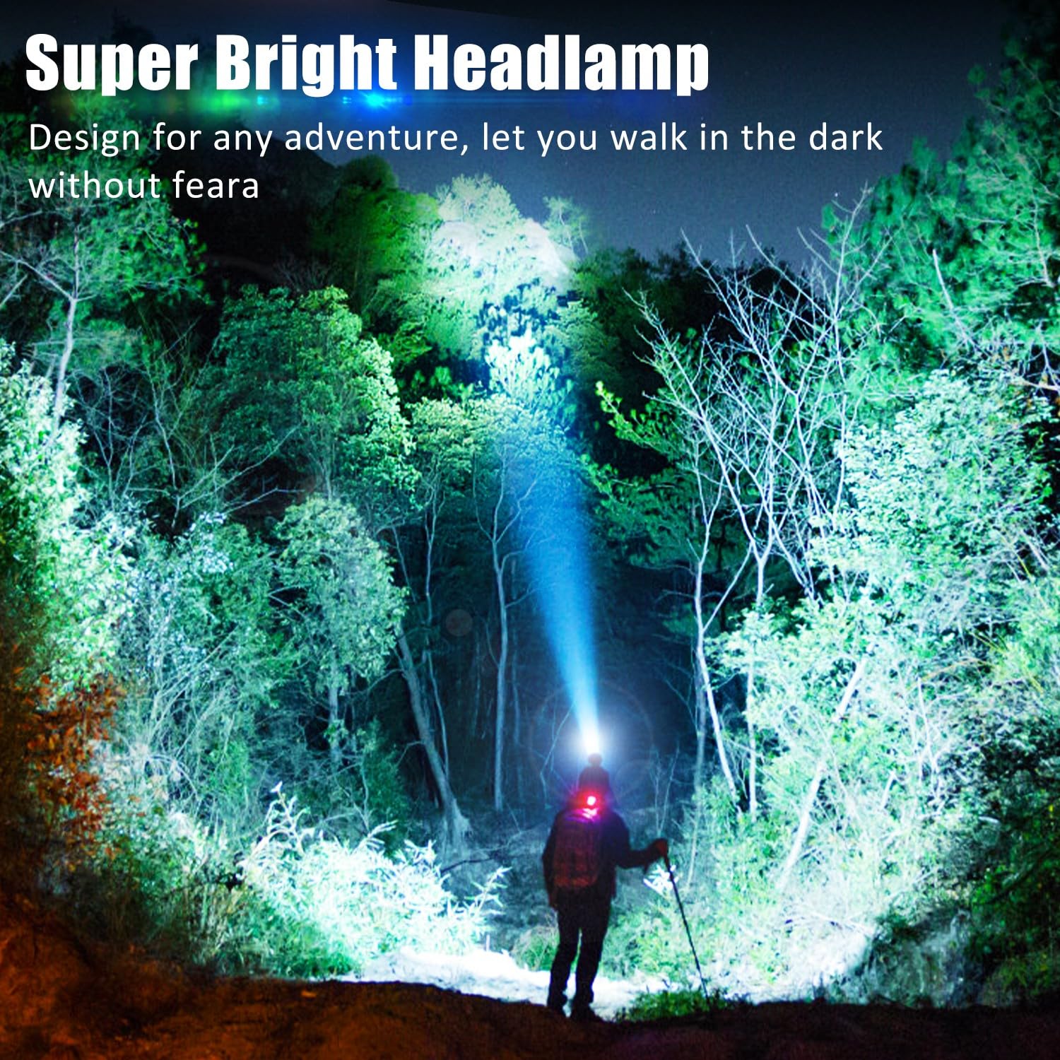 Aikertec LED Headlamp Rechargeable, Bright Headlamp for Adults, with Motion Sensor, 7 Modes, Zoom, Head lamp Battery Powered, Flashlight for Hardhat, Running