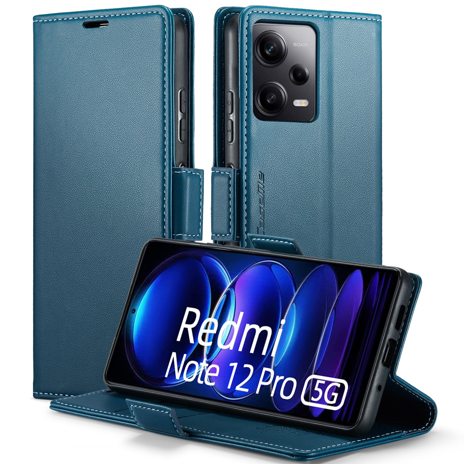 TAUYN Cover Portafoglio Per Xiaomi Redmi Note 12 Pro Plus, Pelle PU Con Protezione RFID, Chiusura Magnetica E Supporto, Blu