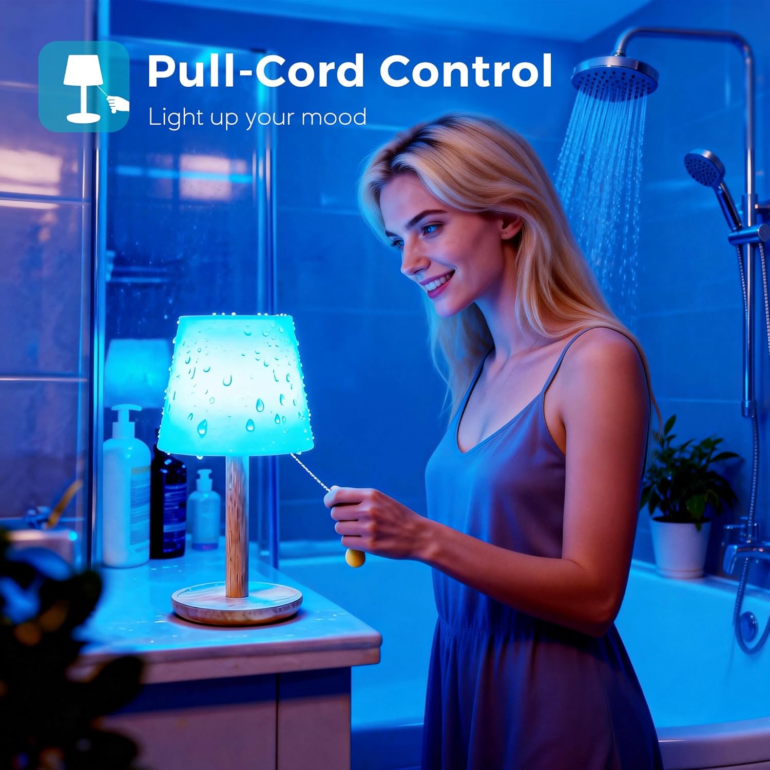 Cordless Shower Lamp Waterproof, Rechargeable Bathroom Lamp with 16 Color Changeable, Dimmable Table Lamp with Remote Control, LED Night Light for Inside Shower, Outdoor, Bedroom, Restaurant, Camping - Image 5