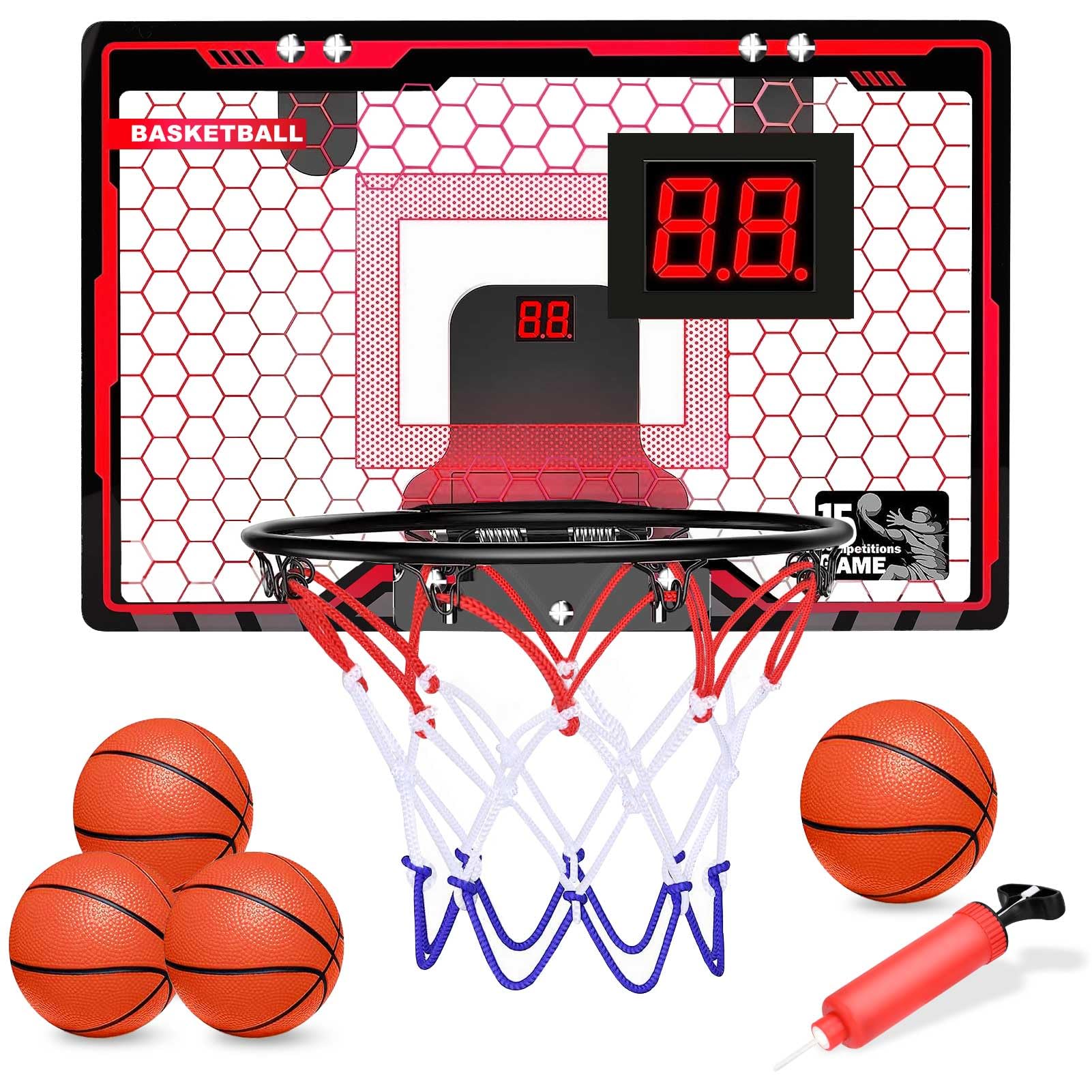 FIYCATPSAMini Basketball Hoop for Kids,Sports Toys for 3 4 5 6 7 8 9 year olds,with 4 Balls Led Lights Automatic Scoring mini hoop,Indoor Basketball Hoop,Basketball Gifts for Boys and Girls (red)