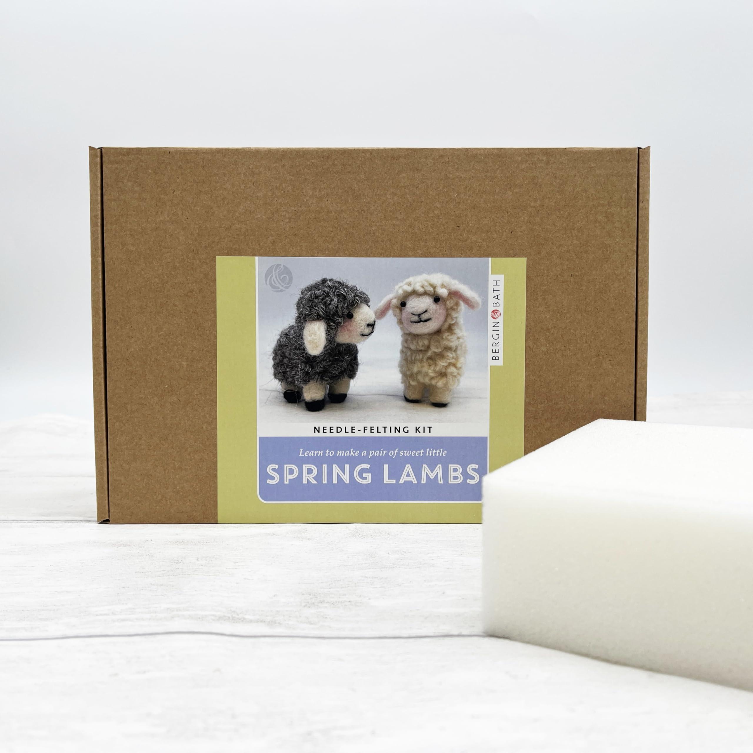 Bergin & Bath Beginner Needle Felting Kit, Spring Lambs. Make Two Woolly Sheep. Easter Adult Craft Kit (with Felting Mat)