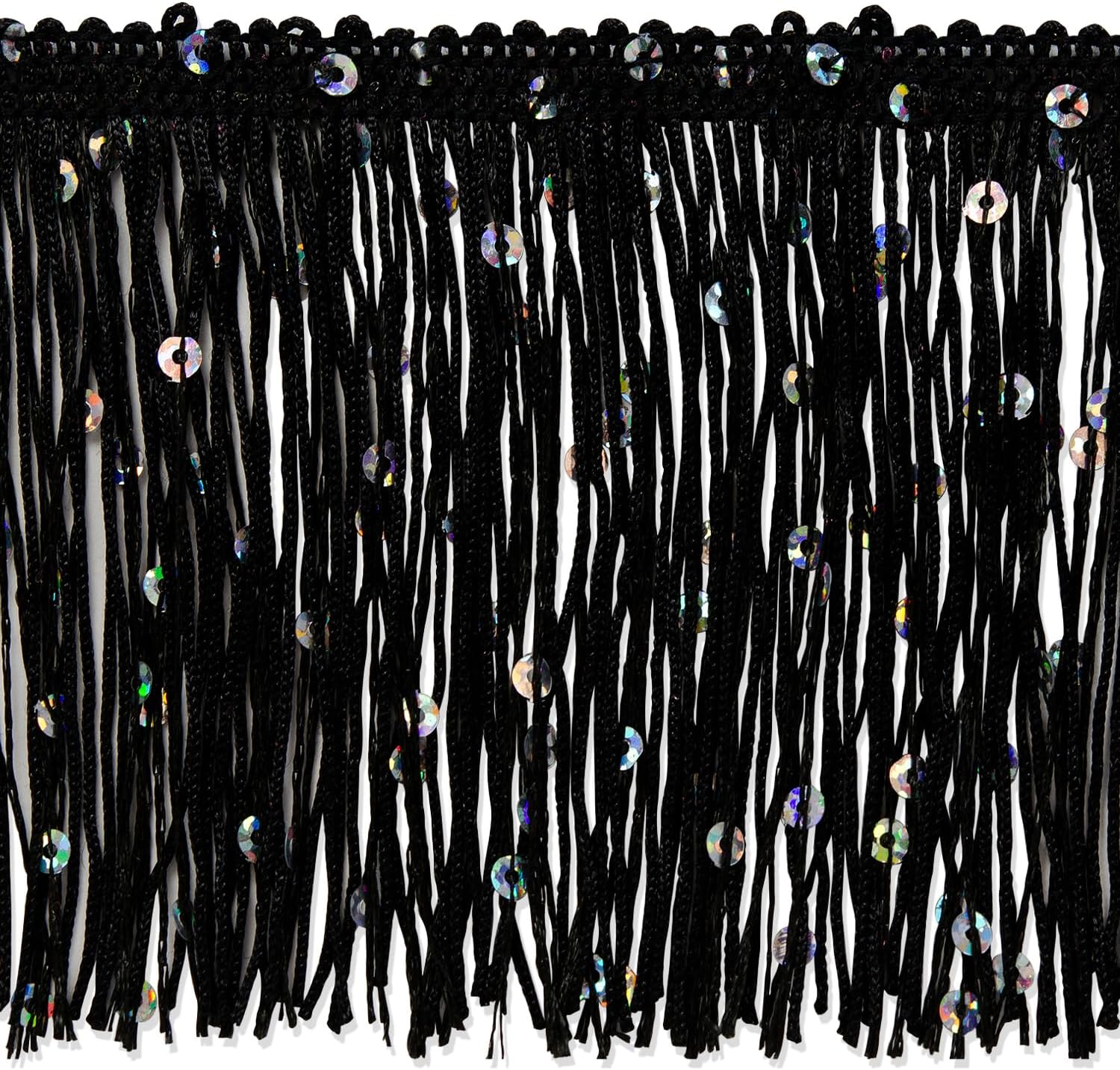 Trims By The Yard 3" Starlight Hologram Sequin Chainette Fringe Trim, Polyester-Made Decorative Fringe Trim, Versatile Fringes for Costumes, Home Decor, and Party Decorations, 5 Yards, Black