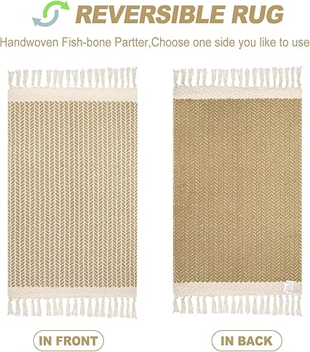 Miniatura 3 de Lanffia Alfombra de pasillo de cocina estilo bohemio de 2 x 4.3 pulgadas, lavable de algodón con borlas, alfombra pequeña para entrada, fregadero,