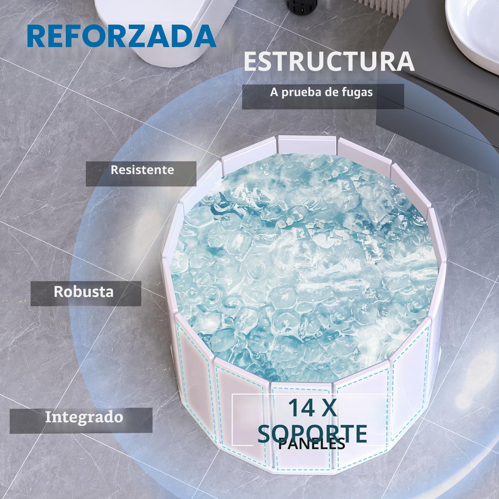 WAVYEASE Nueva Bañera Portátil Adultos（Ø80 x 65cm） - Inmersión Fría Plegable para Recuperación Muscular - Uso en Ducha/SPA Doméstico - Bañera Hielo Atletas (Blanca)