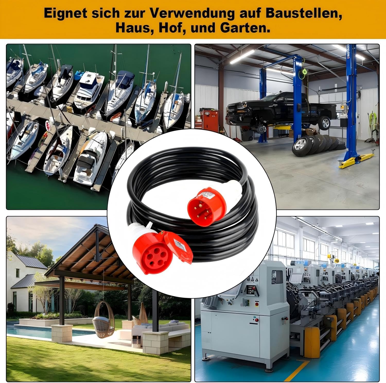 CEE Verlängerung, 400V 16A, CEE 5-polig 5x2,5mm², Starkstrom-Verlängerungskabel aus Gummi H07RN-F, IP44 – Für Camping, Wohnmobil, Werkstatt, Baustelle & Industrieanlagen (20M)