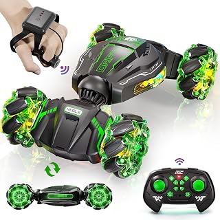 Remote Control Car, 2.4GHz 4WD Gesture Sensing RC Stunt Car, Drift Hand Controlled Twist Cars with Light & Music, Cool Birthday Gifts for Kids Boys Toy Age 6 7 8 9 10 11 12 Years Old(Green)
