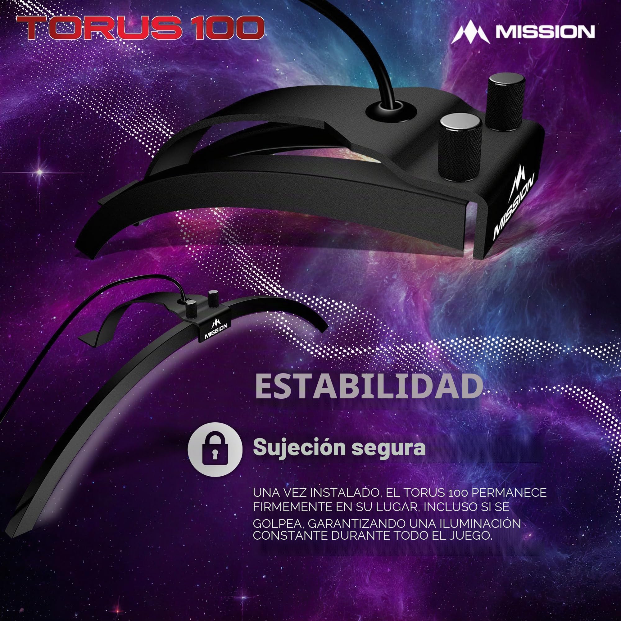Mission Darts TOR100 Torus 100 | Tablero de Dardos LED Plegable portátil Sistema de iluminación de Viaje