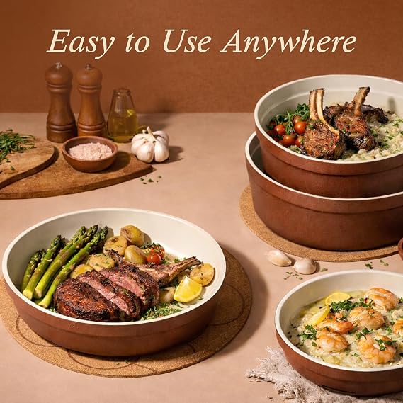 CAROTE 22Pcs Ceramic Cookware Set, Pots and Pans Set Non Stick Removable Handles, Non Toxic Cookware Oven/Dishwasher Safe, Induction Cookware, Gift Set, NonStick Cookware Set with Kitchen Essentials