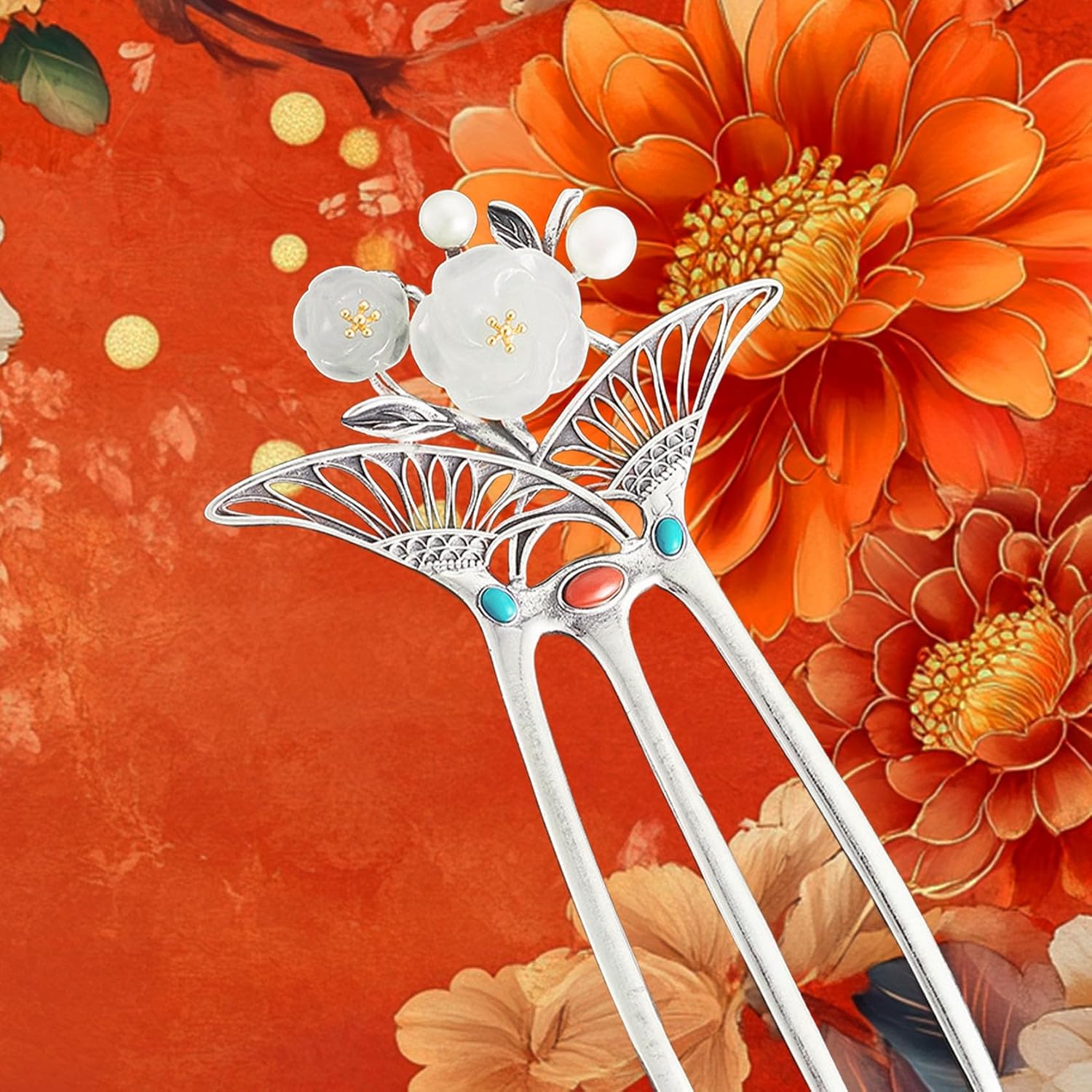 HangErFeng 925 Silver Hairpin Vintage Inspired Flower Shape Hair Accessory Women Hairclip 803