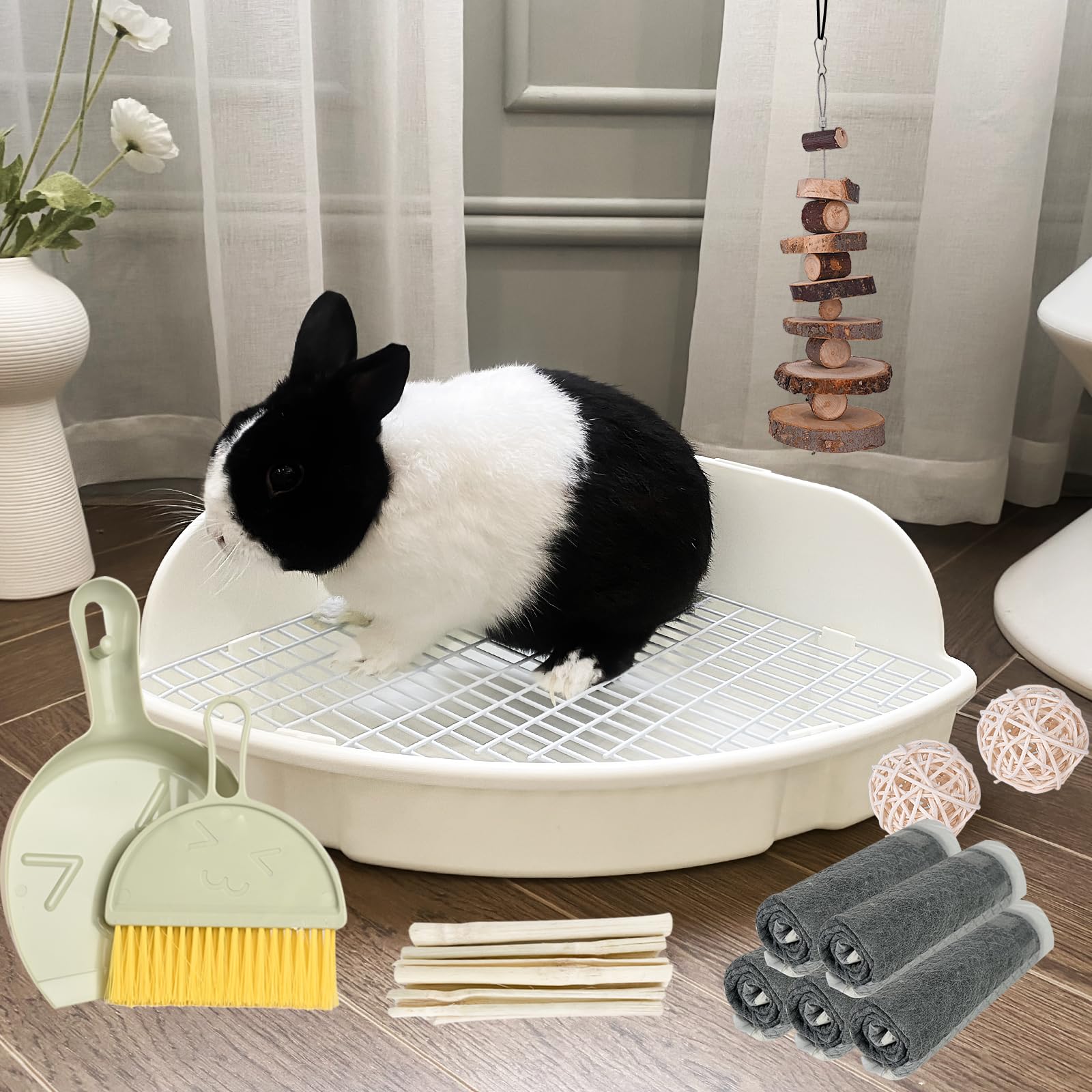 RUBYHOME Caja de arena grande para conejos, conejillos de indias, caja de arena esquinera, entrenador para orinal, bandeja para mascotas, hámster, jaula de arena en forma de abanico para cobayas