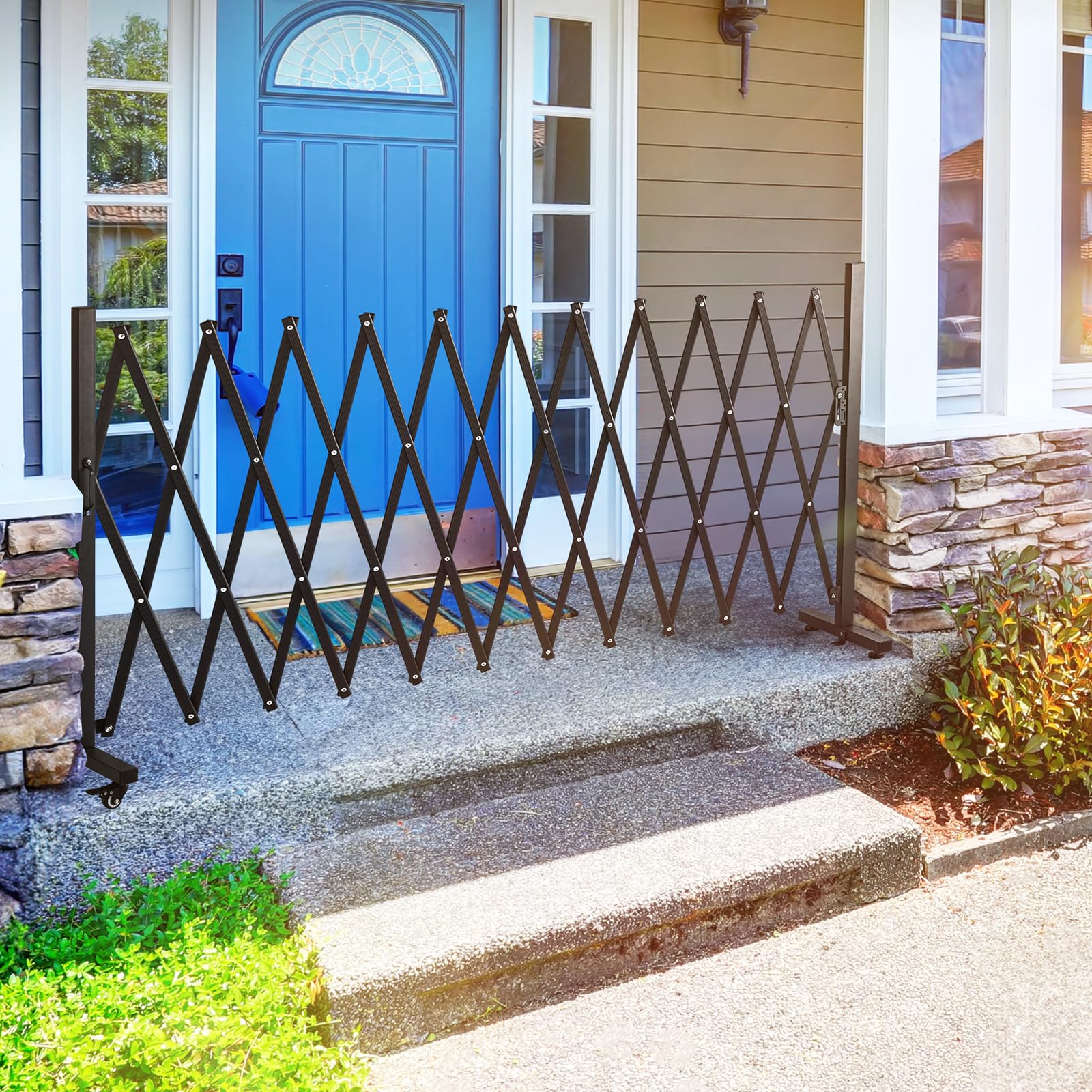 TECSPACE Aluminum Expandable Garden Fence, Portable Barricade Gate with Casters, Expansion Size 126×15.2×40.6 inches, Adjustable Retractable Fence Mobile Barricade Safety Barrier