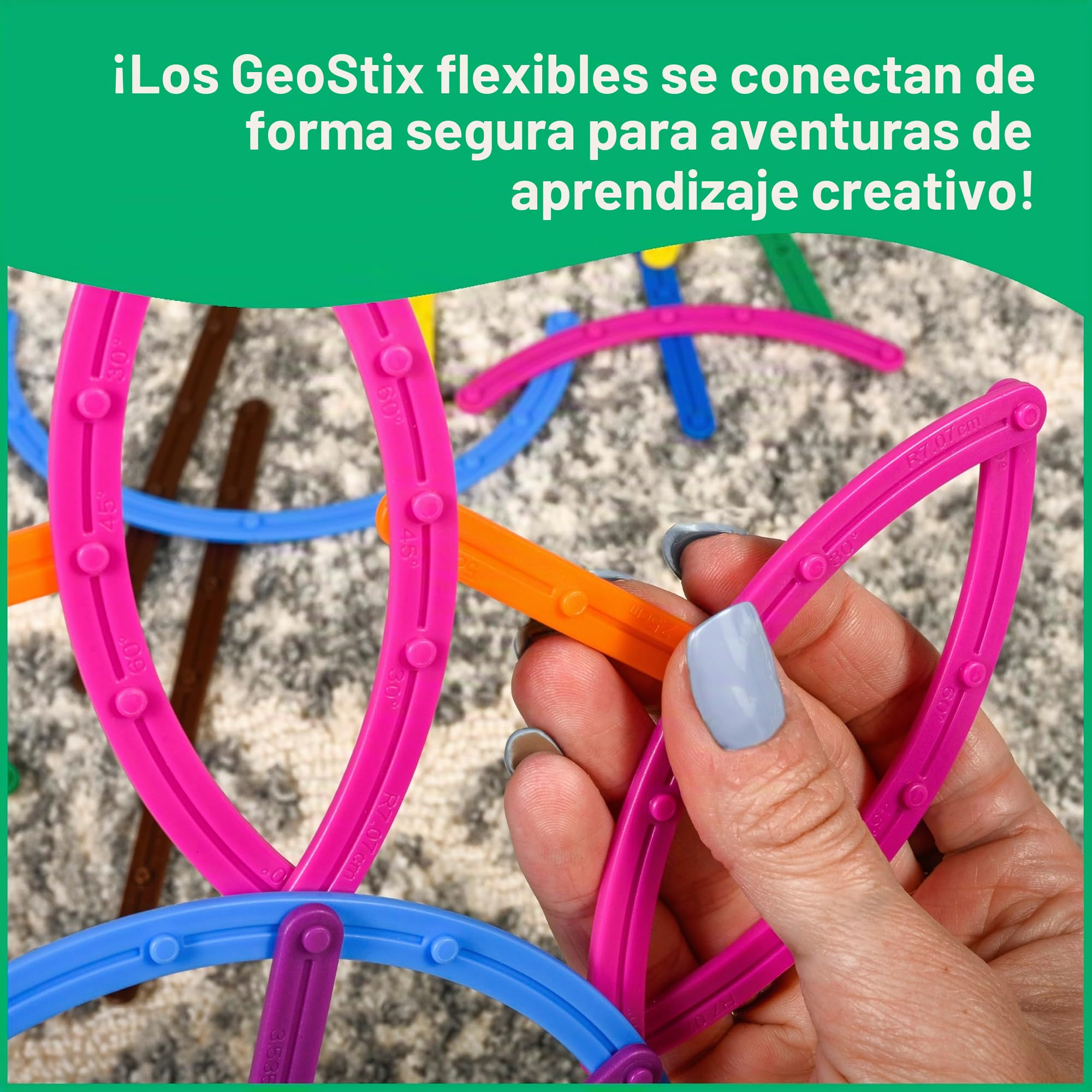 edxeducation GeoStix Deluxe Set | Teach Geometry | 100 Construction Sticks, 2 Protractors, Activity Cards | Manipulative for Math, Art and Fine Motor Skills