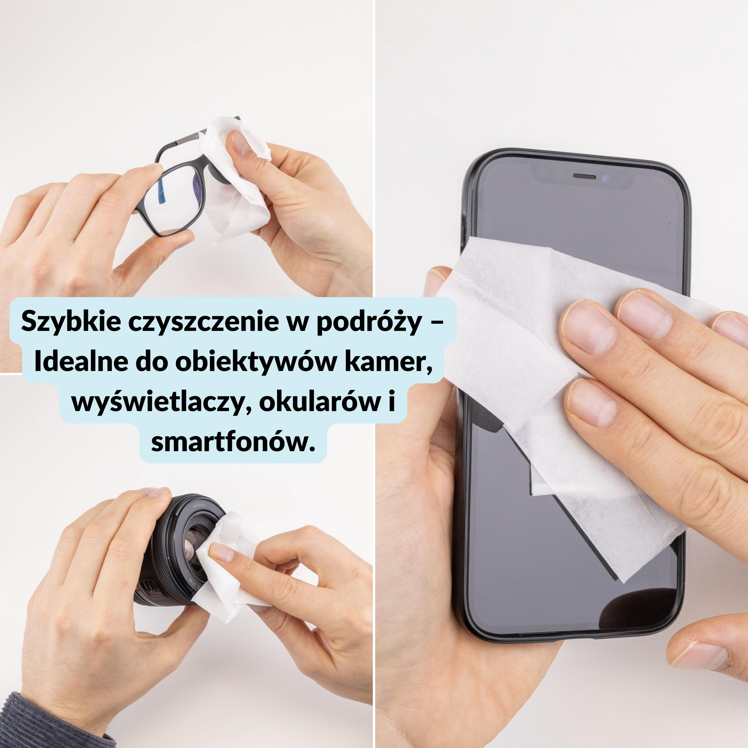 Lens-Aid Mokre ściereczki do czyszczenia soczewek, wyświetlacza telefonu komórkowego, okularów, tabletów – 20 sztuk do szybkiego i dokładnego czyszczenia na mokro