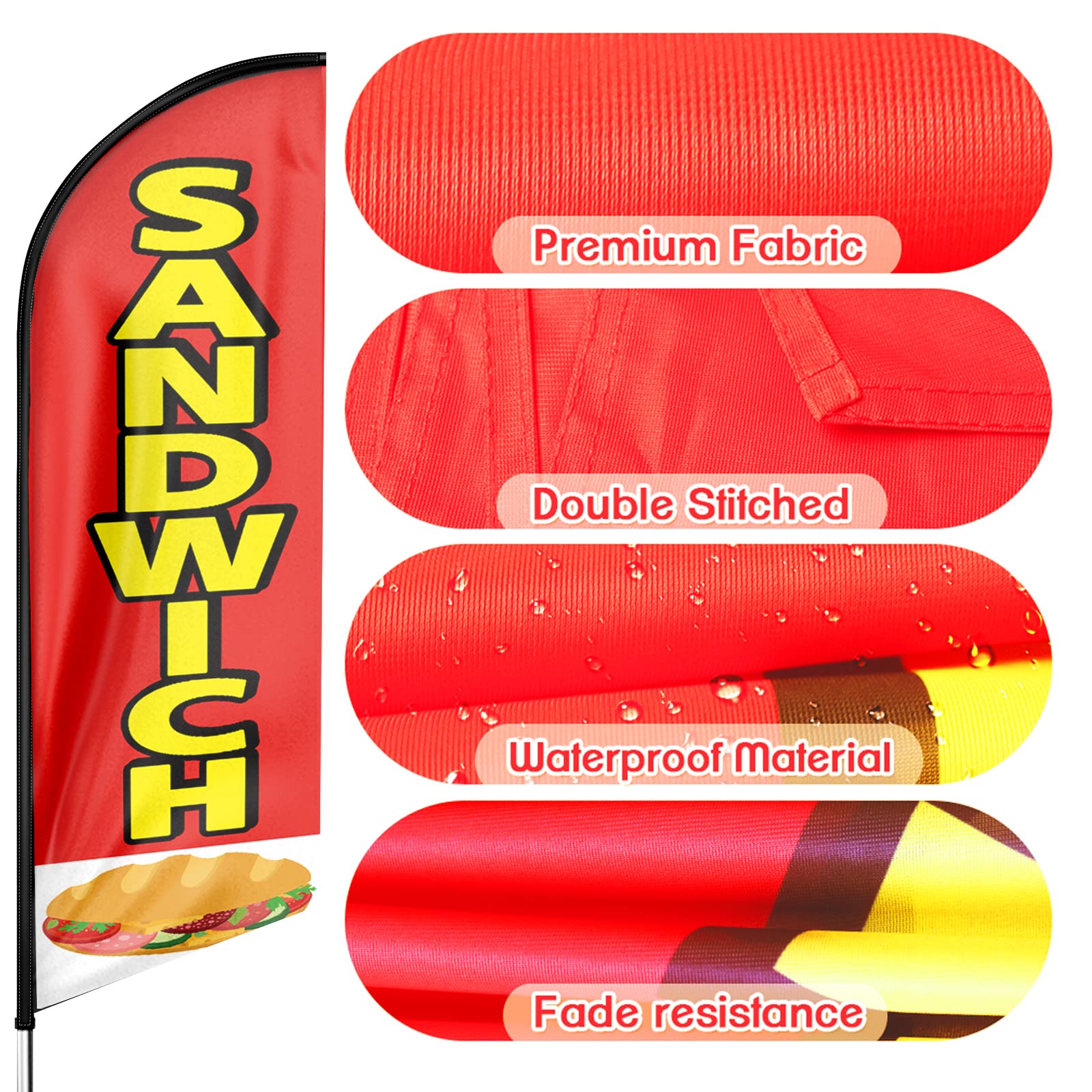 Sandwich Publicidad Swooper Bandera Bandera, 8 pies/12 pies, bandera de plumas publicitarias para negocios de sándwich (solo bandera) (12 pies)