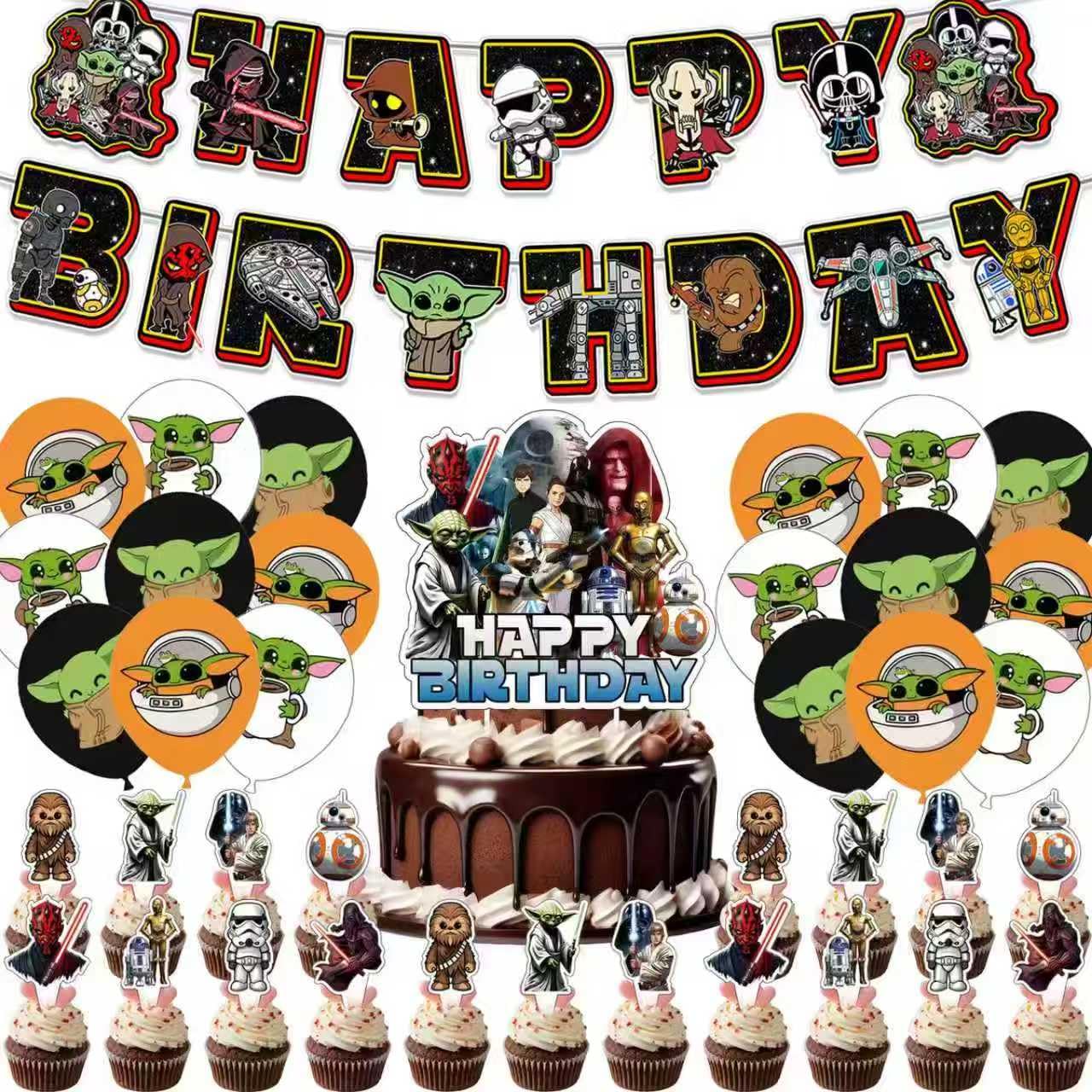 StarWars Birthday Party Supplies Decorations, Banner Latex Balloons Cake Topper Cupcake Toppers