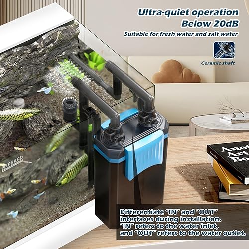 Miniatura 4 de LYPHARD AQUARIUMS Filtro de acuario para colgar en la parte posterior, 5-40 galones, 132 GPH 6 W, filtración de 4 etapas para pecera, filtro ultra