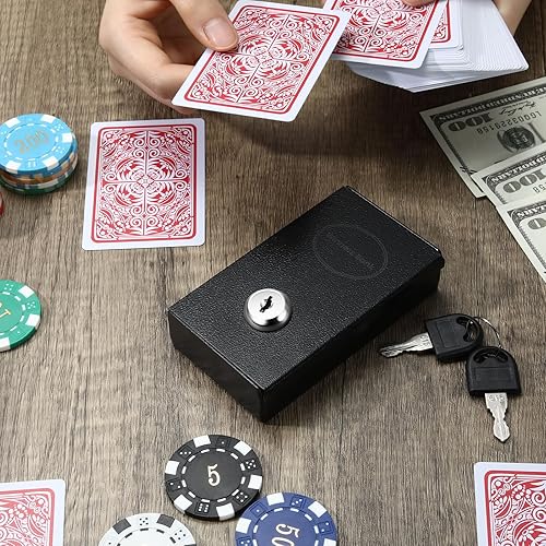 Miniatura 7 de Paquete de 2 cajas de metal portátiles para jugadores, caja de dinero de casino con 2 llaves, tamaño de bolsillo, caja fuerte para ahorrar dinero,