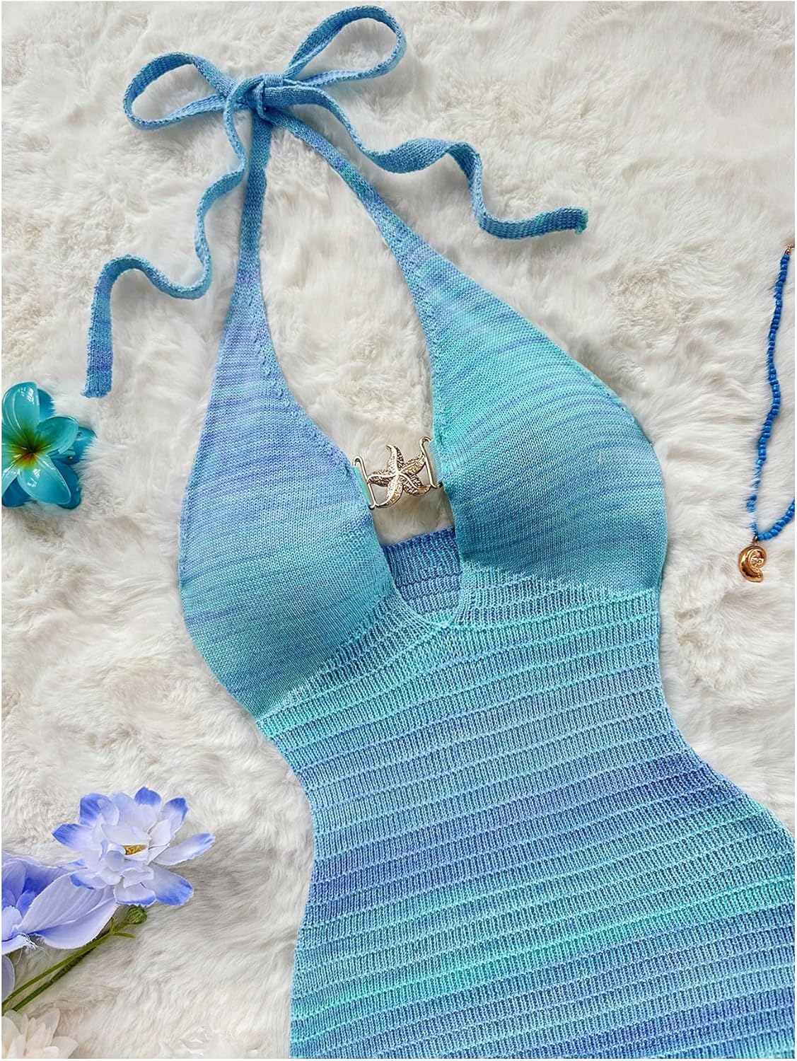 GORGLITTER Women's Crochet Halter Knit Bubble Backless Dresses Summer Vacation Festival Cruise Hawaii Beach Outfits - Image 4