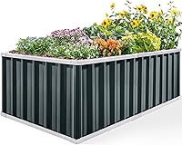 Vista 12 de KING BIRD - Cama de jardín elevada galvanizada con 2 métodos de instalación para bricolaje, caja de kit de maceta elevada de 101 x 36 x 18 pulgadas