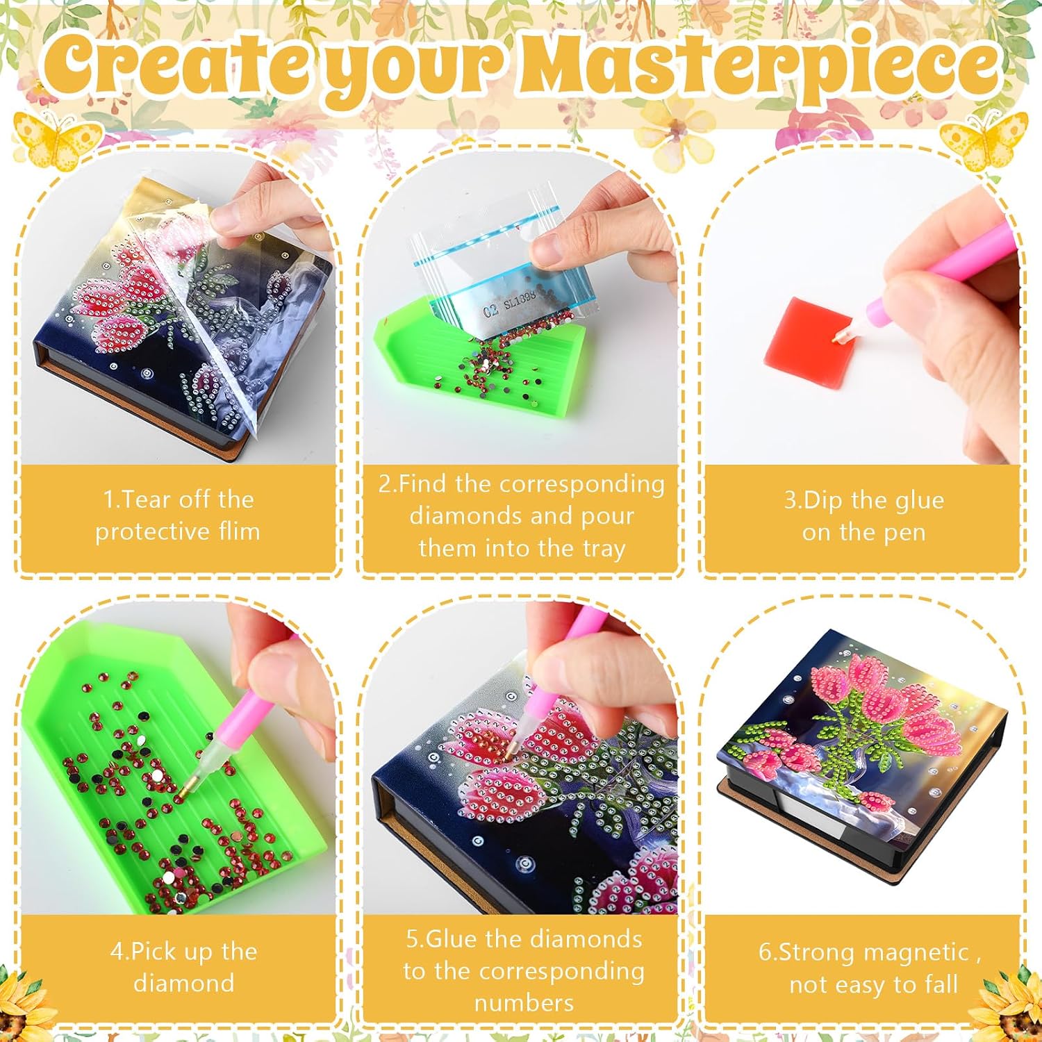 Saillong 4 Pcs Diamond Painting Note Box Kit Sticky Note Holders