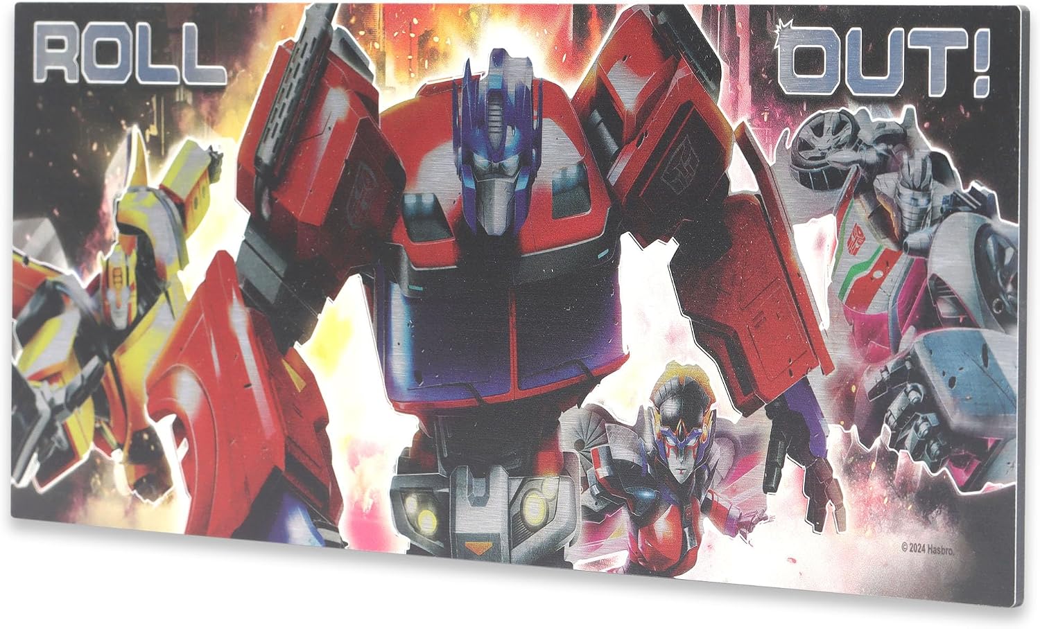 Open Road Brands Hasbro Transformers Roll Out Silver Metal Sign - Fun Transformers Wall Art for Man Cave or Bedroom