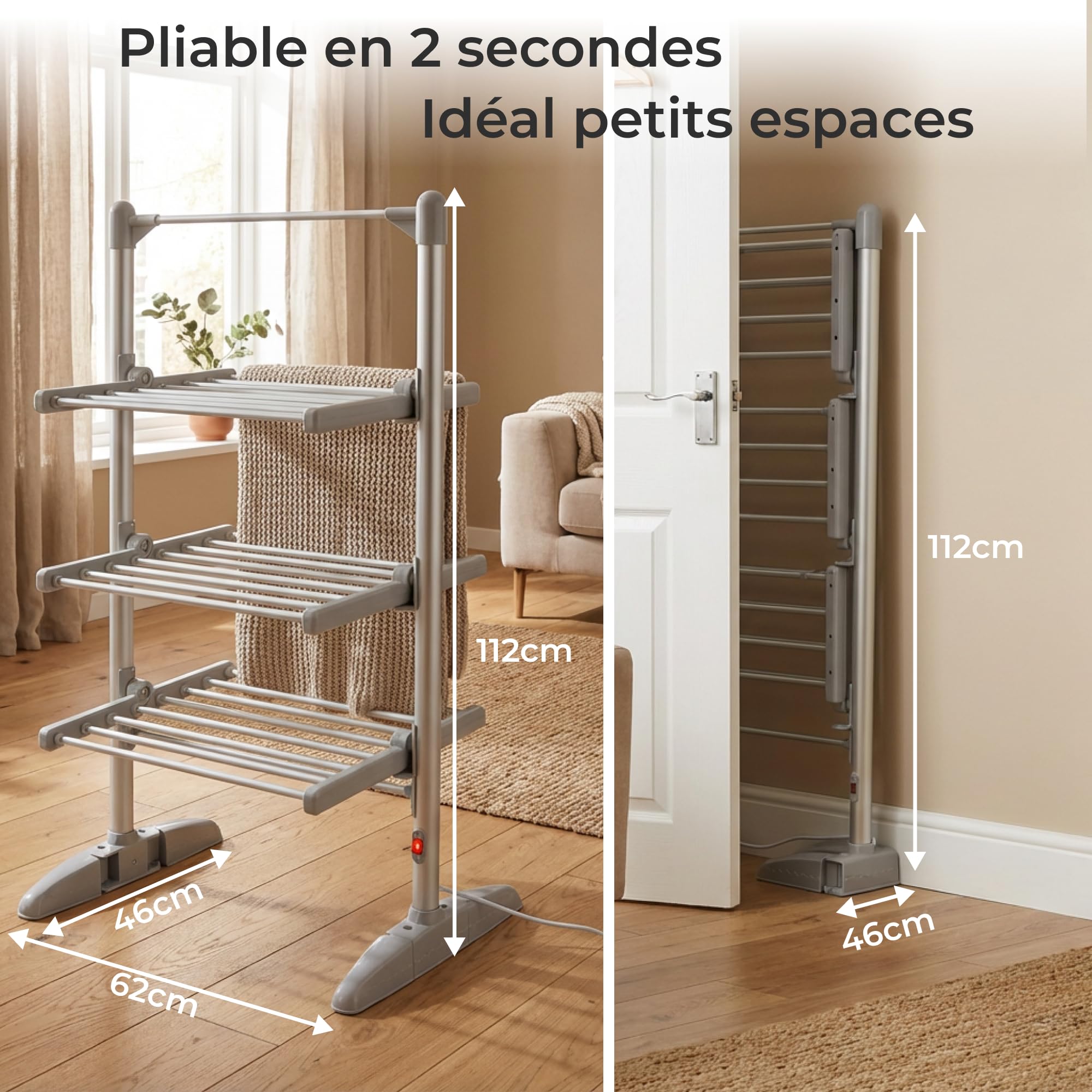 CATAVANA Sèche-Linge électrique Chauffant pour vêtements – Séchage Rapide et Doux pour Jusqu’à 15kg de Linge Idéal pour Séchage en Intérieur - Modèle EV-202