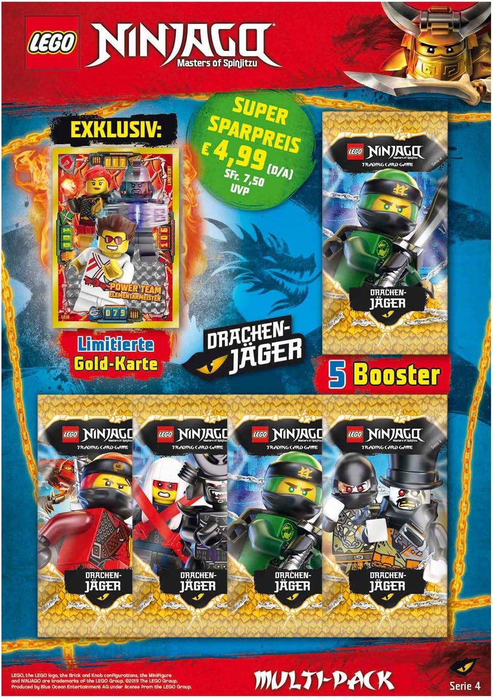 Top Media 180323 Lego Ninjago Series IV Multipack 5 Boosters and Limited Gold Card Multi-Coloured