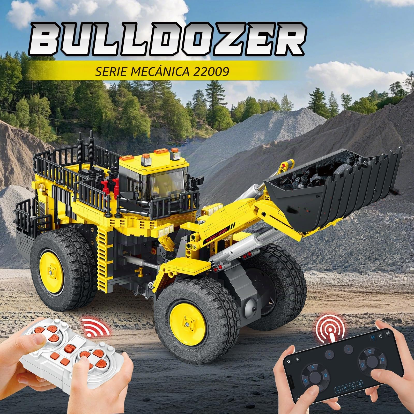 Reobrix Juego de bloques de construcción Bulldozer 22009, kit de modelo de vehículo de ingeniería para adultos, juguete de excavadora de control remoto con tracción en las 4 ruedas, regalos para