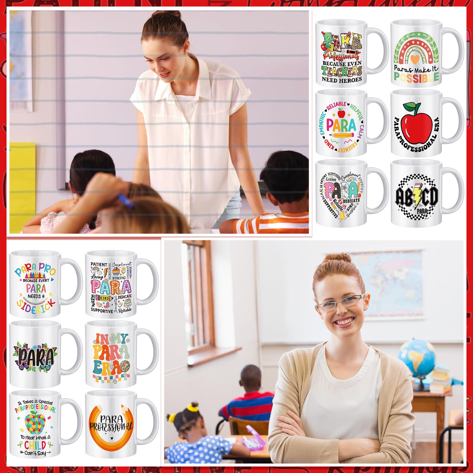 Didaey 12 Pcs Teacher Gifts Mugs Bulk, End of Year Gift for Teacher Para Paraprofessional Mug 12 oz Coffee Mugs Thank You for Grad Paraeducators, Staff