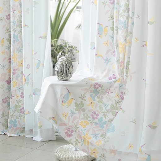 Tranquebar Curtain Co. Cotton Curtains 7 Feet Long Set of 2, 60-65% Room Darkening, Pink-Yellow Floral Print, Door Curtain...