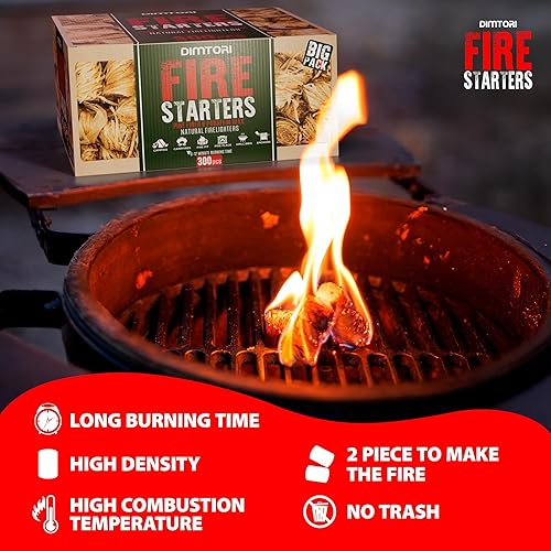 70 pcs Fire Starter - Natural Fire Starters for Campfires, Fire Pit, Pizza Oven, Fireplace, Smoker, BBQ, Pellet Stove & Wood - Fire Starters for Grill, Charcoal Starter(300 pieces)