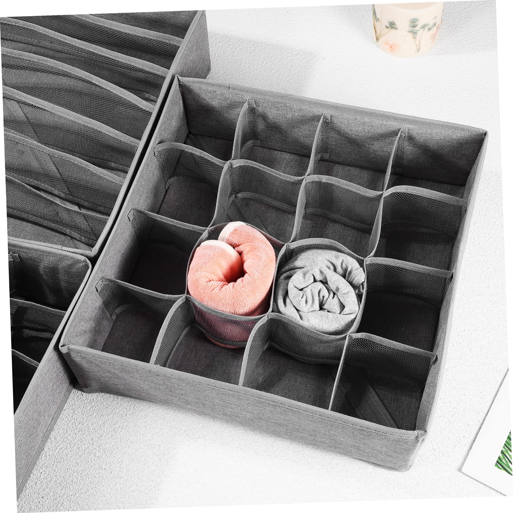 MUCKLILY 4Pcs Foldable Drawer Storage Boxes Organizers Compact Closet Dividers for Clothing Socks Bras and Ties Made of Sturdy Cationic for Tidy Organization