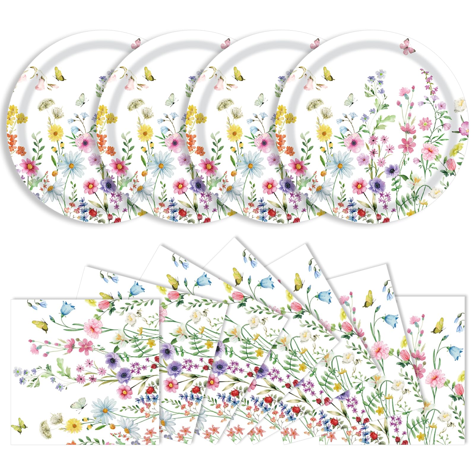 40 Pcs Wildflower Plates and Napkins Party Supplies, Floral Paper Plates Napkins Wildflower Baby Shower Decorations Tableware for Spring Summer Picnic Wedding Birthday Tea Party Serves 20