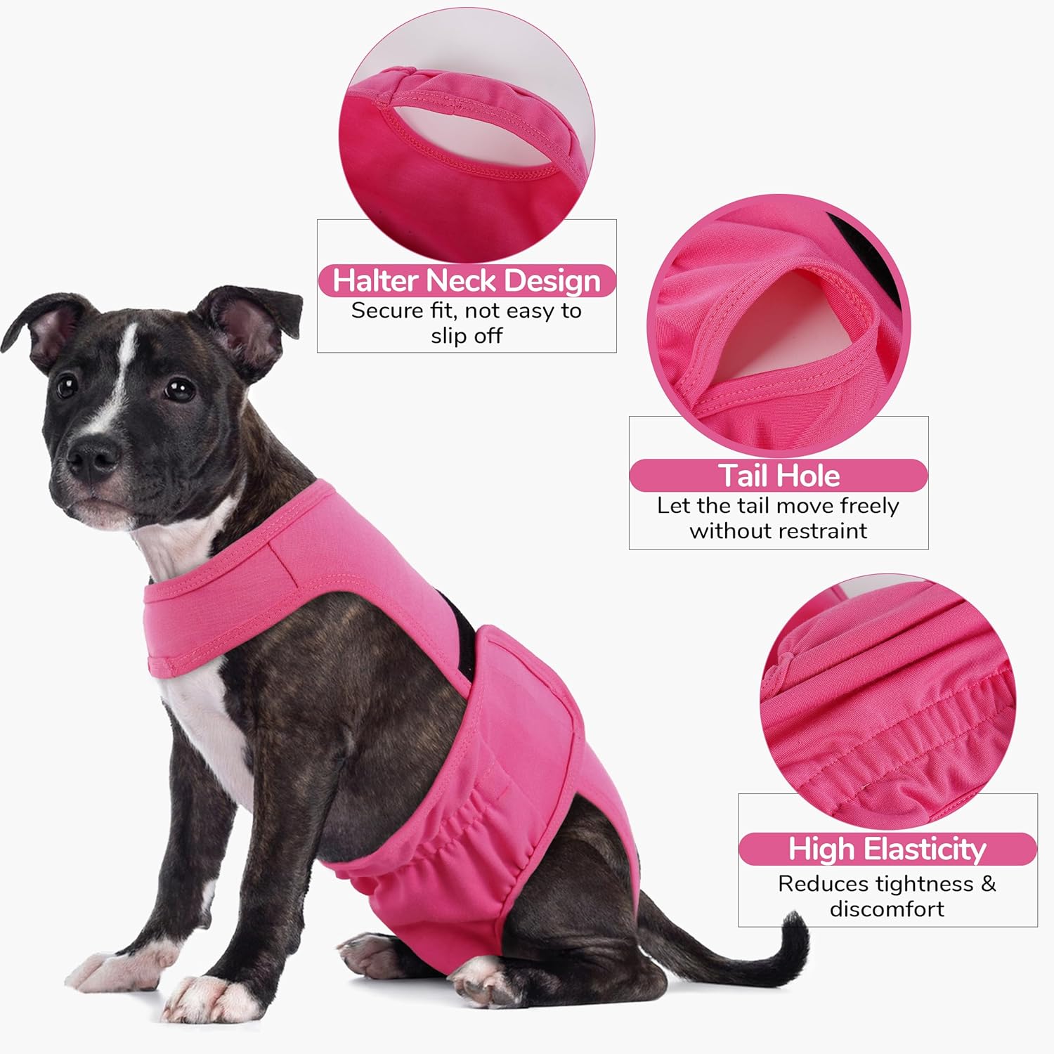 PUMYPOREITY Dog Diaper with Suspender, Escape-Proof Anti-Harassment Garment for Heat Cycle, Incontinence, Puppy Training, Senior Dog, L, Pink