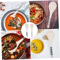 Vista 9 de Yardwe Cucharas de sopa de cerámica, paquete de 2 cucharas de comedor reutilizables de 9.05 pulgadas para mezclar y servir ollas calientes