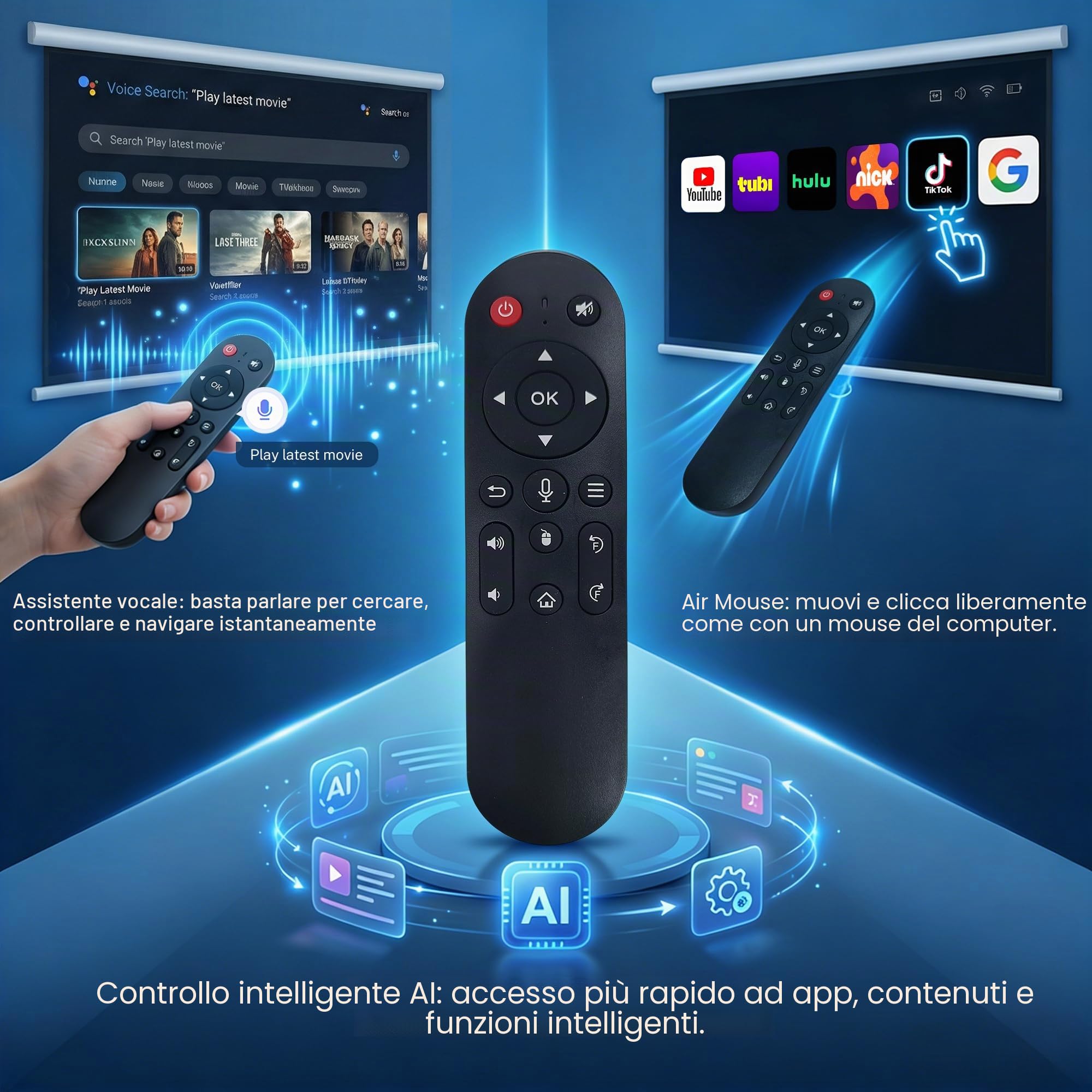 [Controllo vocale KI/Android 14] Smart Beamer, 1080P nativo, 4K supporto | 800 ANSI, audio HiFi, messa a fuoco automatica/correzione trapezoidale, WiFi 6 & BT 5.4, proiettore home cinema