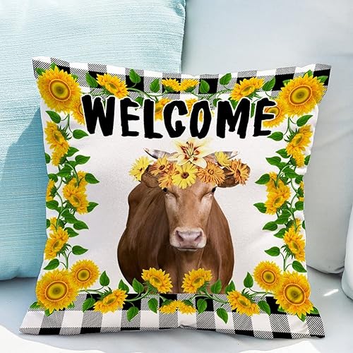 Miniatura 5 de WoGuangis Famhouse - Fundas de cojín decorativas con diseño de girasol, corona de girasol, granja, ganado, fundas de almohada de bienvenida, búfalo