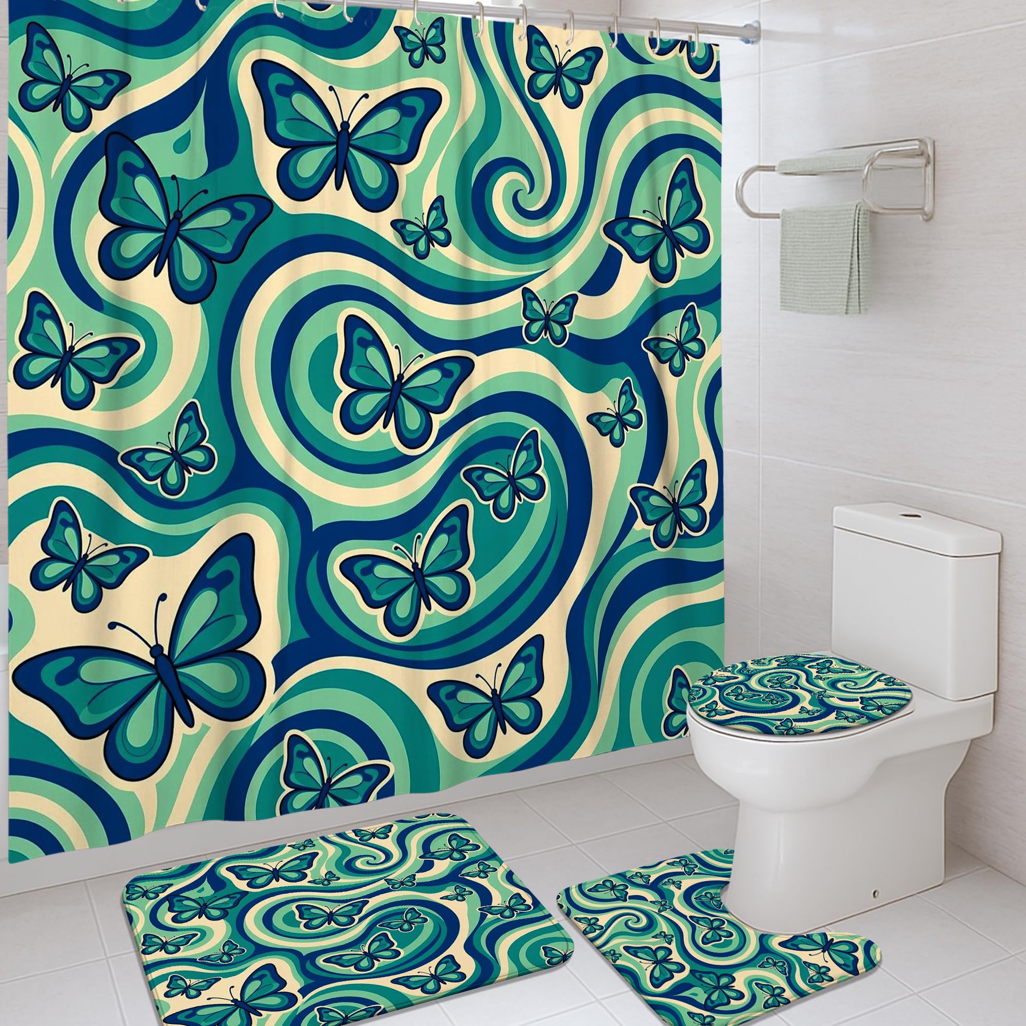 Rideau de douche papillon moderne lavable pour une salle de bain zen et élégante