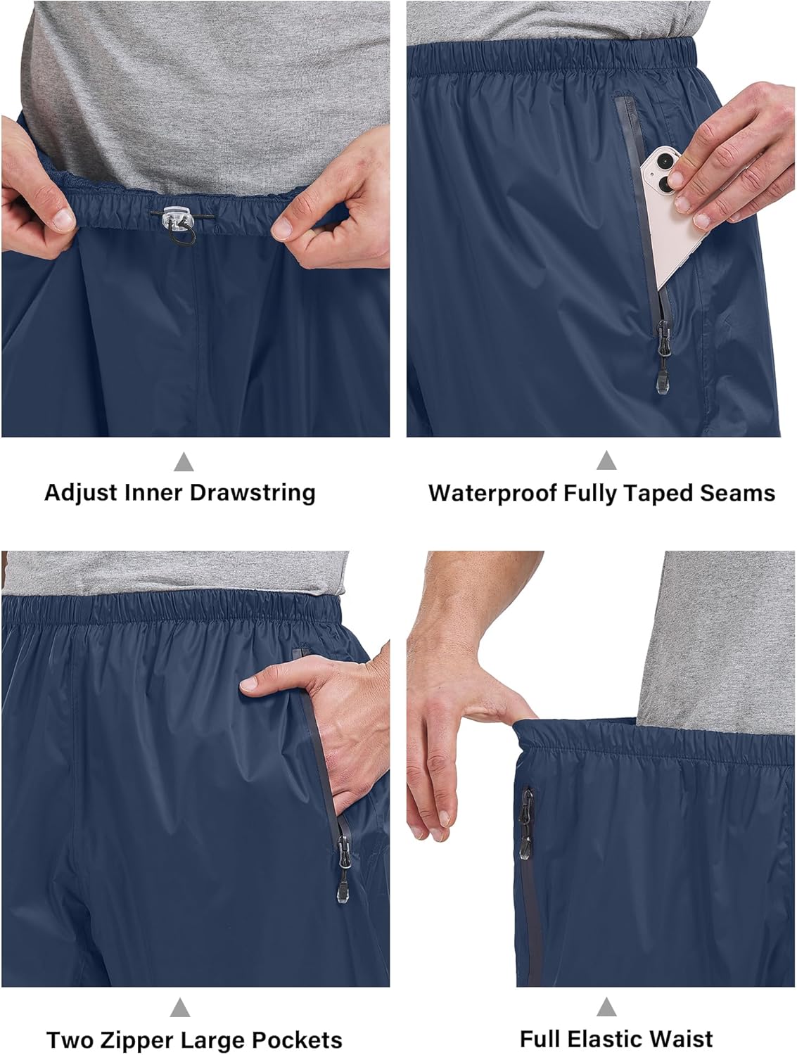 Men's Rain Pants Waterproof Lightweight Outdoor Pants Windproof Pants for Work Golf Hiking - Image 4