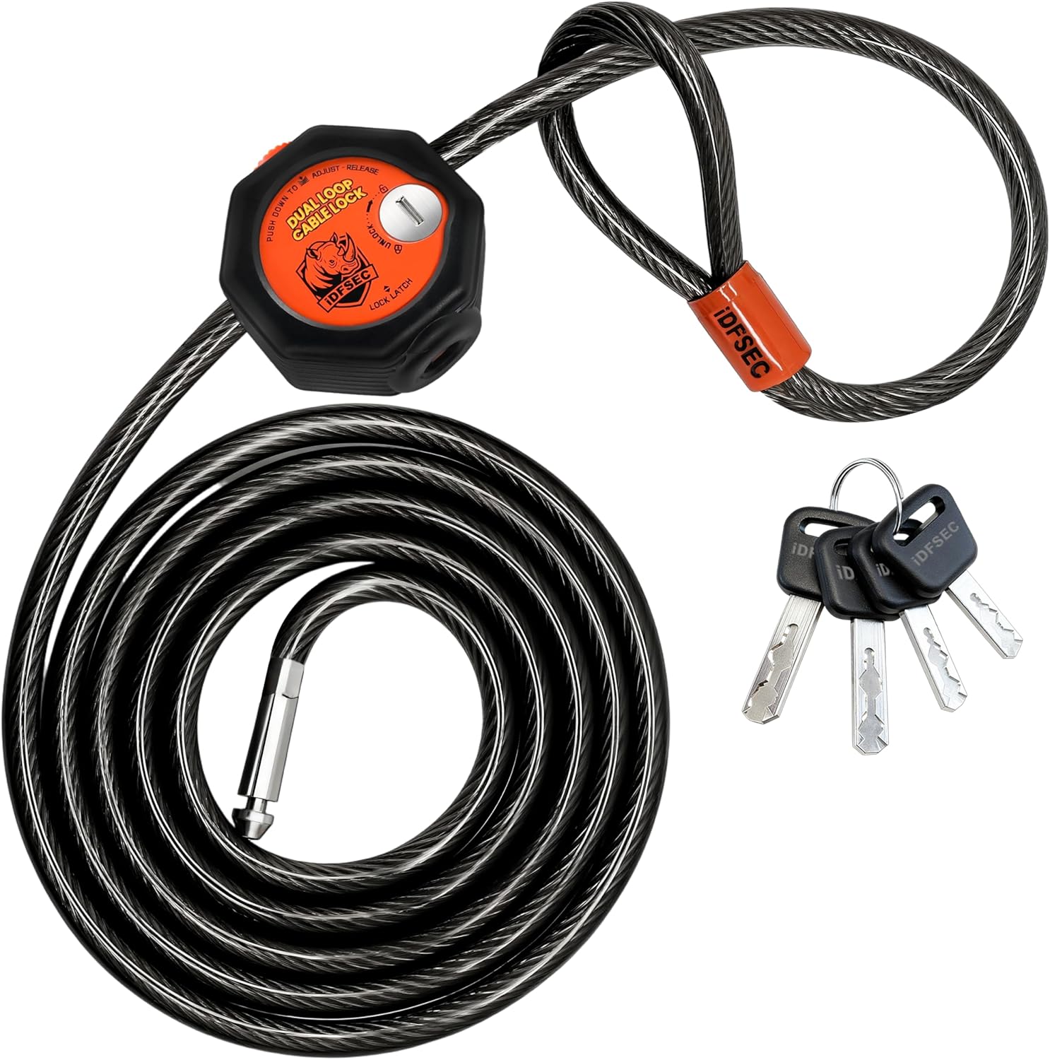 Heavy Duty Adjustable Cable Lock - 7' x 3/8" Security Cable with Dual Cinch, 4 Keys, All-Weather Protection for eBikes, Trailers, UTVs, Generators, Grills, Patio Furnitures & Outdoor Equipment