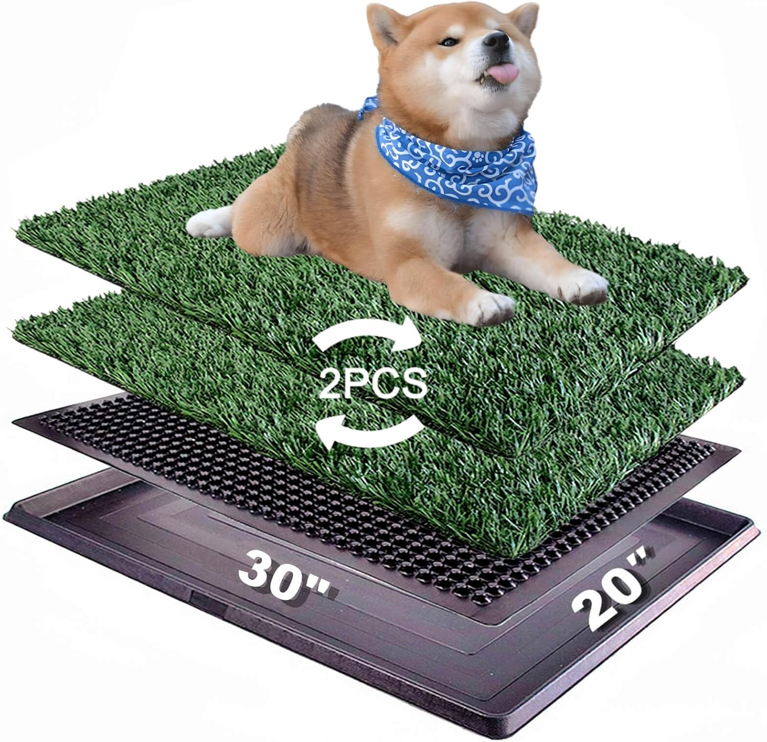 Dog Grass Pad with Tray 30"X20" - Portable Artificial Turf Potty Training Pee Mat for Large or Medium Dogs, Indoor/Outdoor Dog Litter Box for Balcony/Patio, Washable Reusable Fake Grass 30"×20"