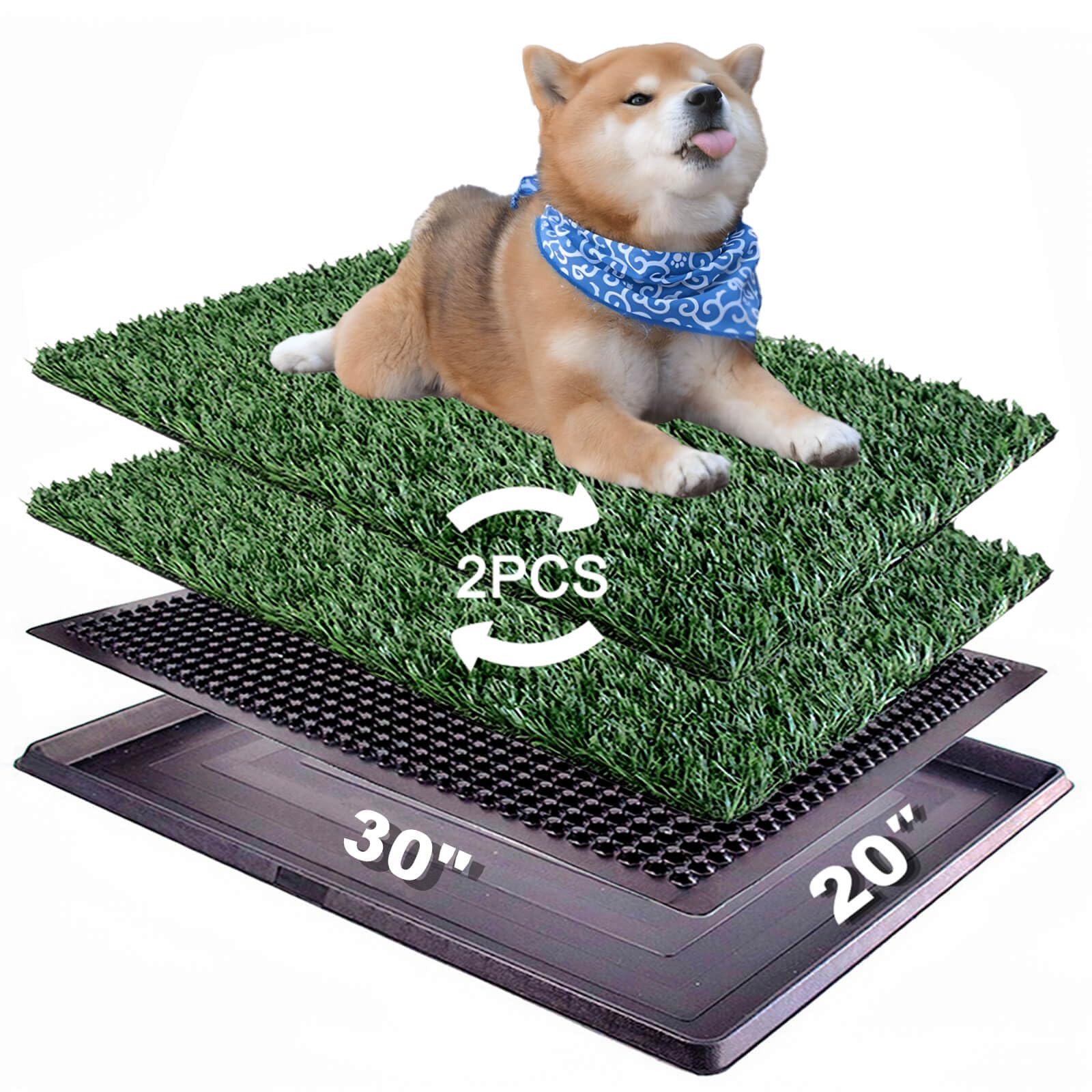 Dog Grass Pad with Tray 30"X20" - Portable Artificial Turf Potty Training Pee Mat for Large or Medium Dogs, Indoor/Outdoor Dog Litter Box for Balcony/