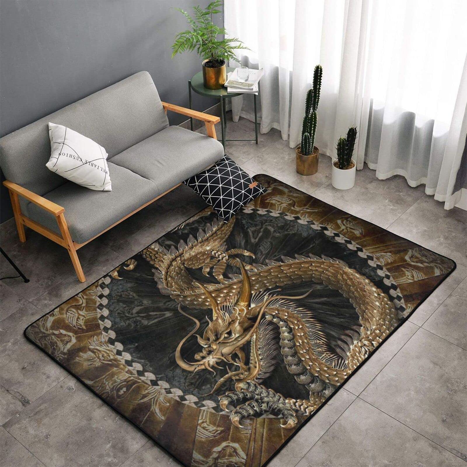 Amazon | 中國龍柄 ドラゴン カーペット 長方形 ラグマット ラグ 絨毯