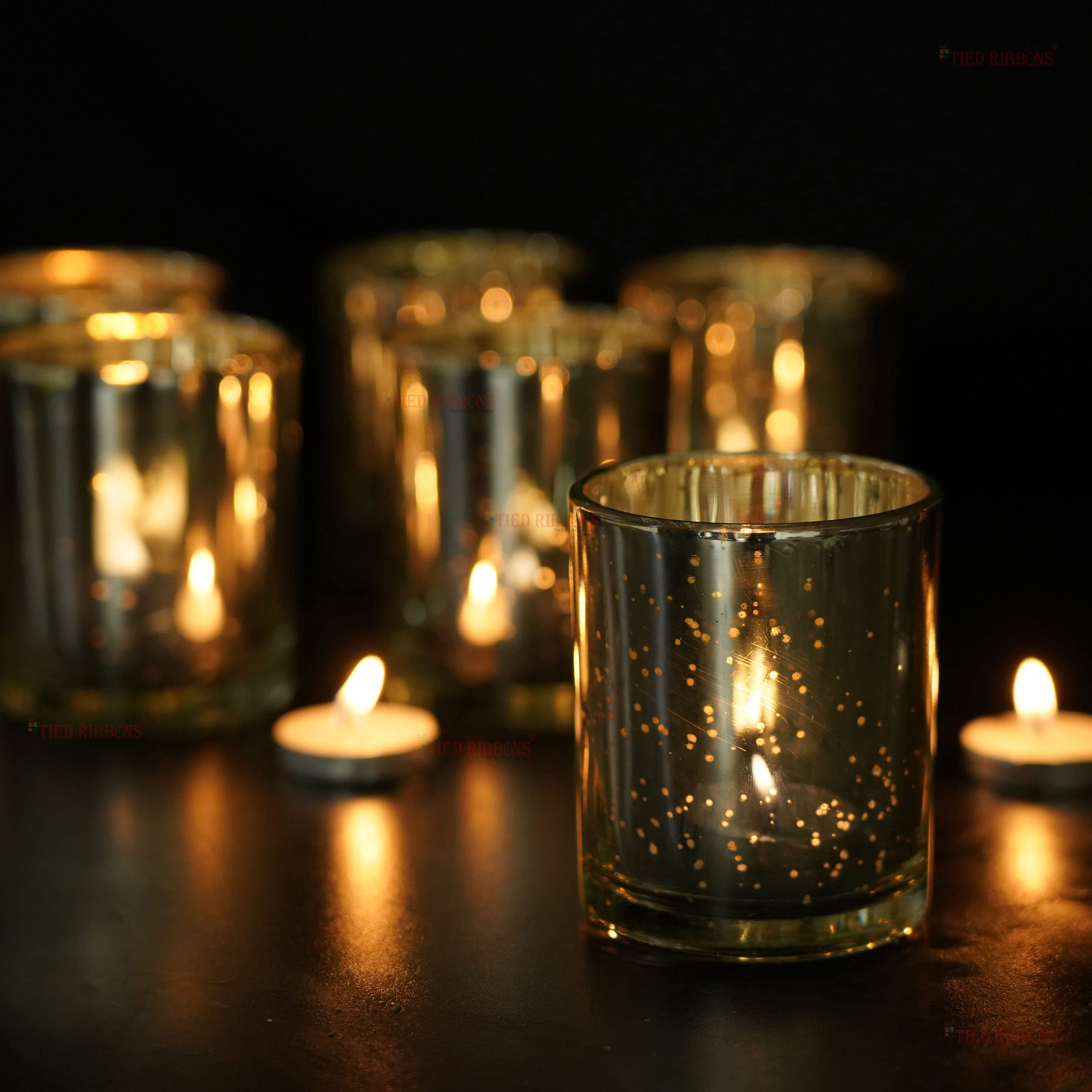 TIED RIBBONS Set 6 Portacandele Decorativi In Ferro Nero - 3,8x11,4 Cm, Base Rotonda Per Candele A Colonna, LED O Cera - 2