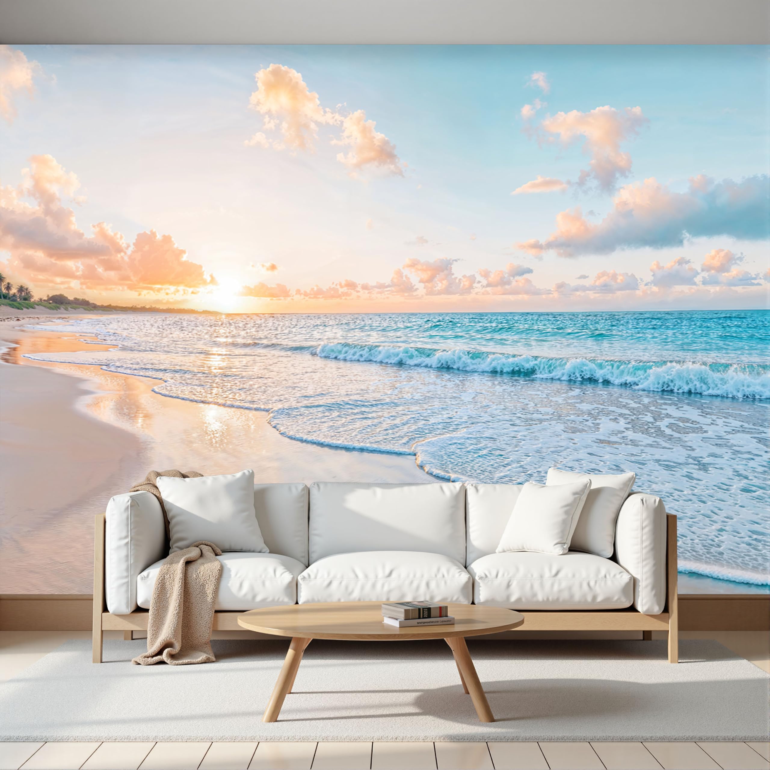 Papier peint paysage de plage apaisant bleu clair pour transformer votre chambre