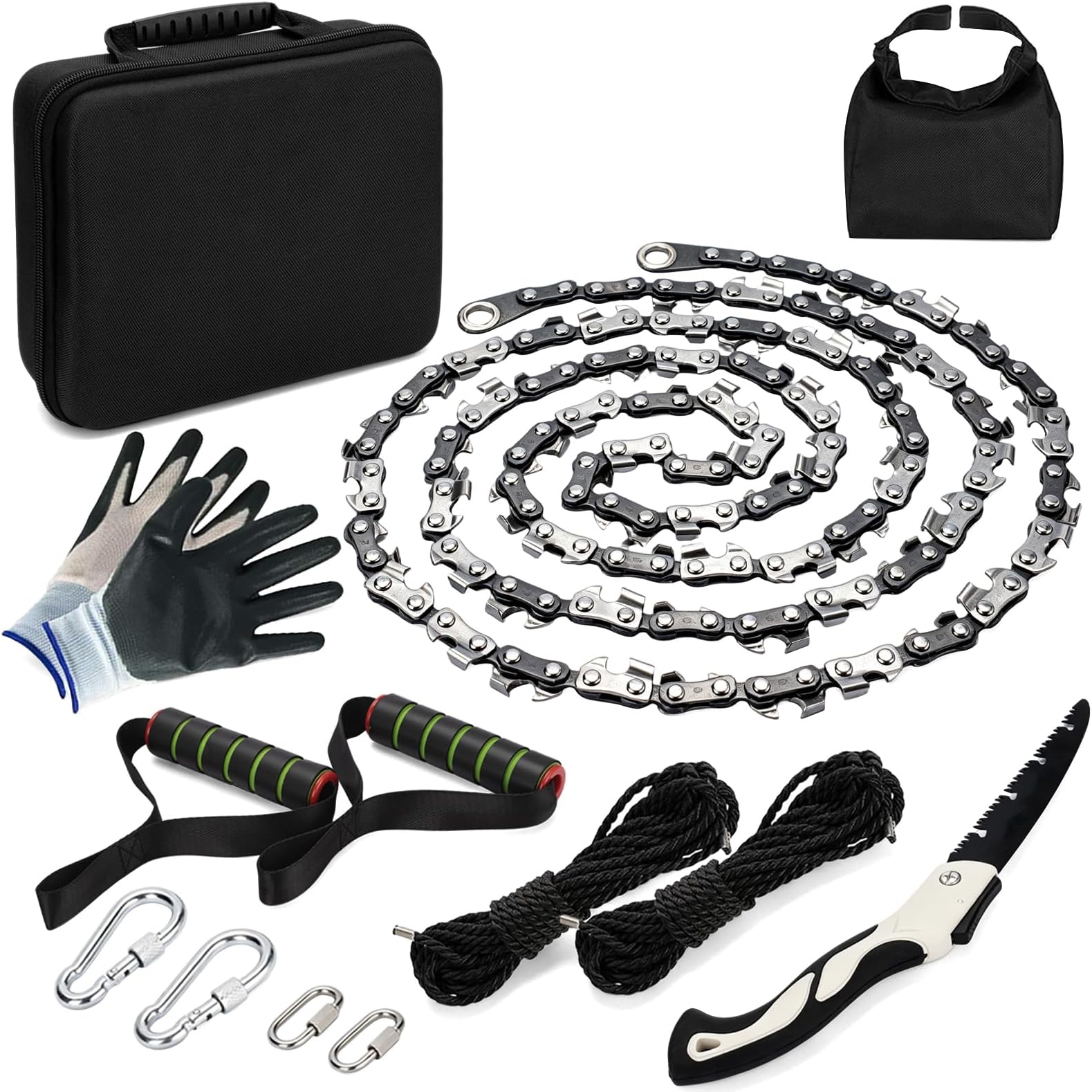 Hand Rope Chain Saw - 48" pocket chainsaw directly connected to 66 ft ropes to form high tree limb rope chainsaw for camping survival and tree pruning