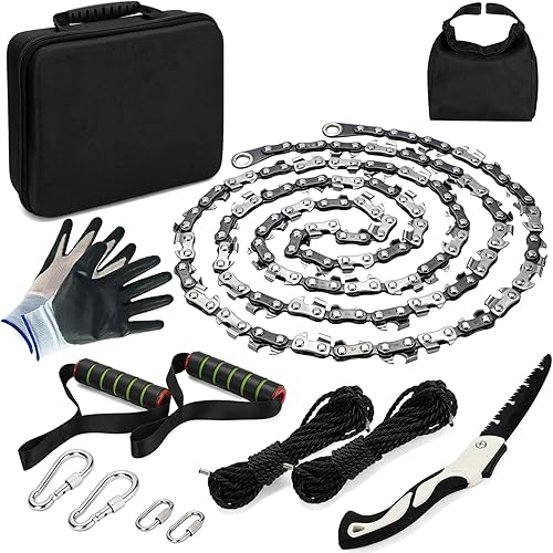 Hand Rope Chain Saw - 48" pocket chainsaw directly connected to 66 ft ropes to form high tree limb rope chainsaw for camping survival and tree pruning