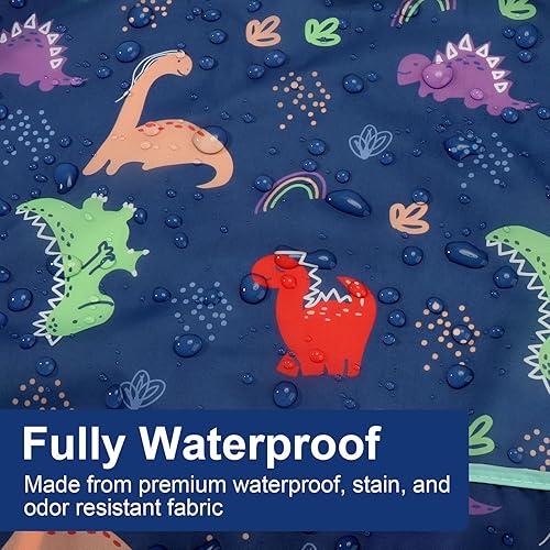 Miniatura 3 de Accmor Paquete de 5 Baberos de Manga Larga, Delantal Babero Impermeable con Mangas para Bebé y Niño Pequeño de 6-36 Meses Dinosaurio azul/dinosaurio