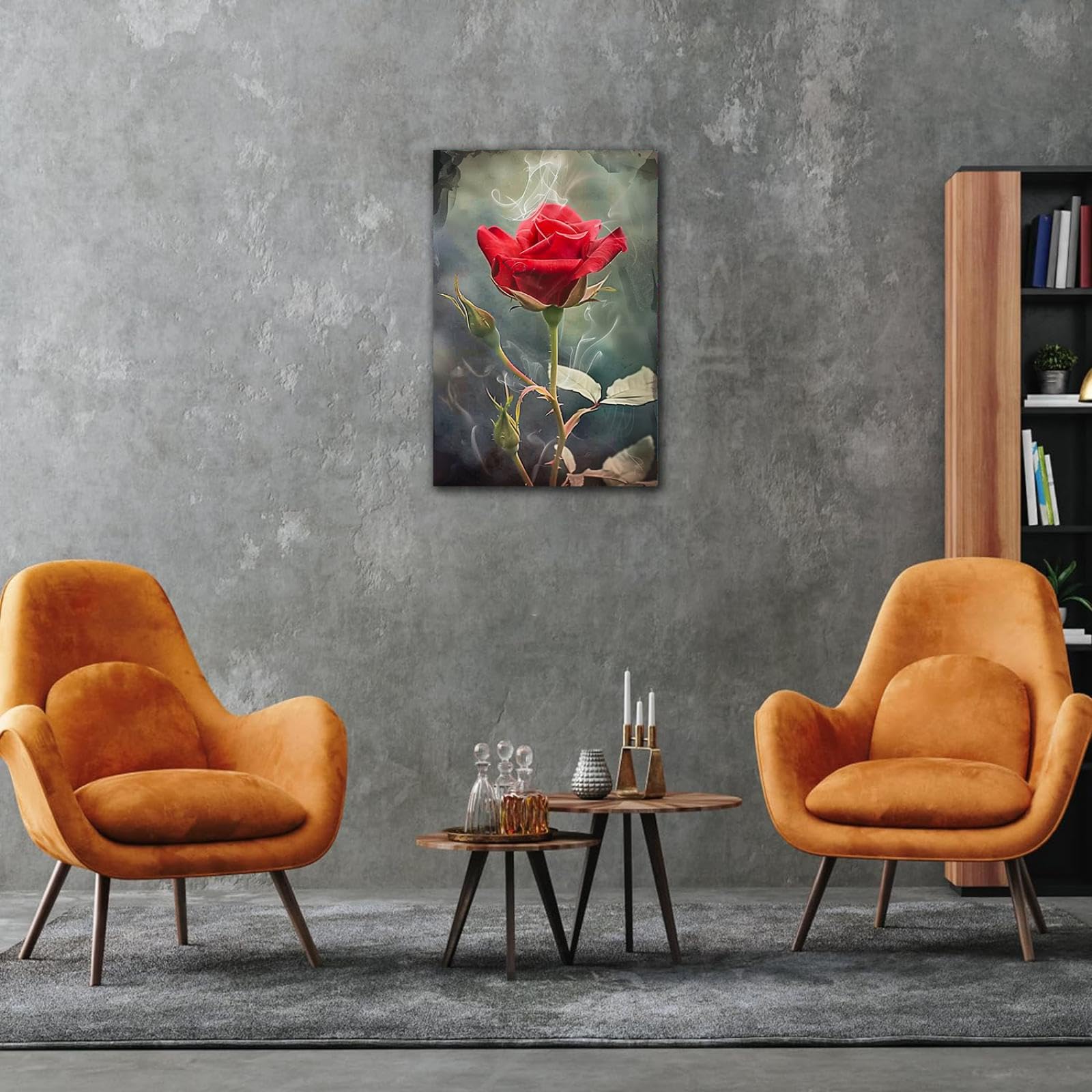 BFKJDS Leinwanddruck, Motiv: Rote Rose, Wandkunst, Schwarz-Weiß, Poster, Landliebe, Dekoration, Schlafzimmer, Badezimmer, Kunstwerk, 80 x 100 cm, gespannt und gerahmt, fertig zum Aufhängen