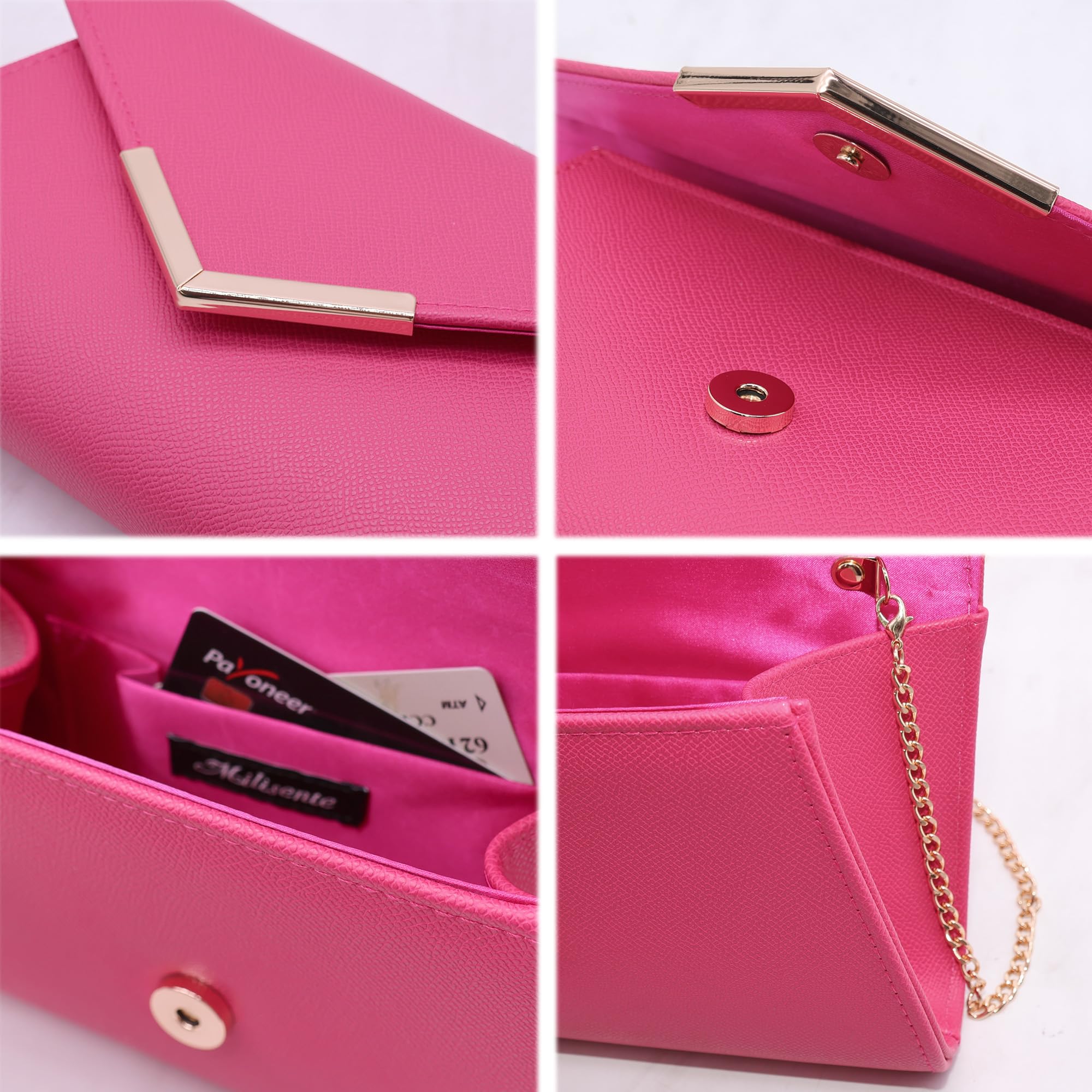 Milisente Clutch Bags For Women Wedding Leather Evening Bag Metallic Shoulder Purse